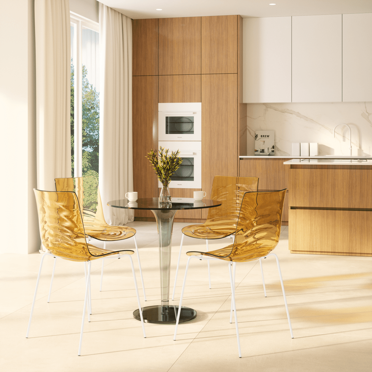 Astor Dining Chair Modern ABS Plastic Side Chair with Stainless-Steel Legs Orange White Dining Chair Leisuremod