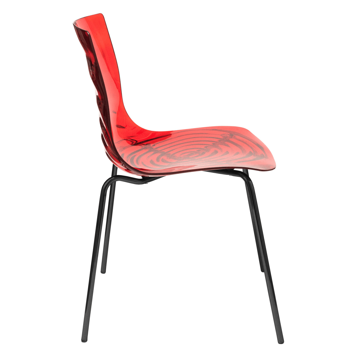 Astor Dining Chair Modern ABS Plastic Side Chair with Stainless-Steel Legs Transparent Red Black Dining Chair Leisuremod