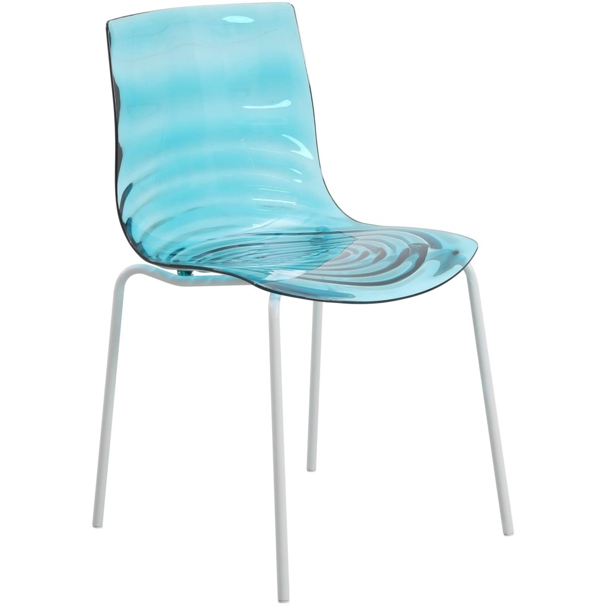 Astor Dining Chair Modern ABS Plastic Side Chair with Stainless-Steel Legs Transparent Blue White Dining Chair Leisuremod