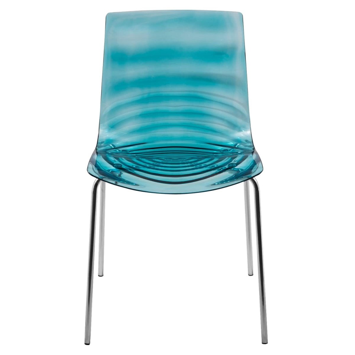 Astor Dining Chair Modern ABS Plastic Side Chair with Stainless-Steel Legs Transparent Blue Chrome Dining Chair Leisuremod