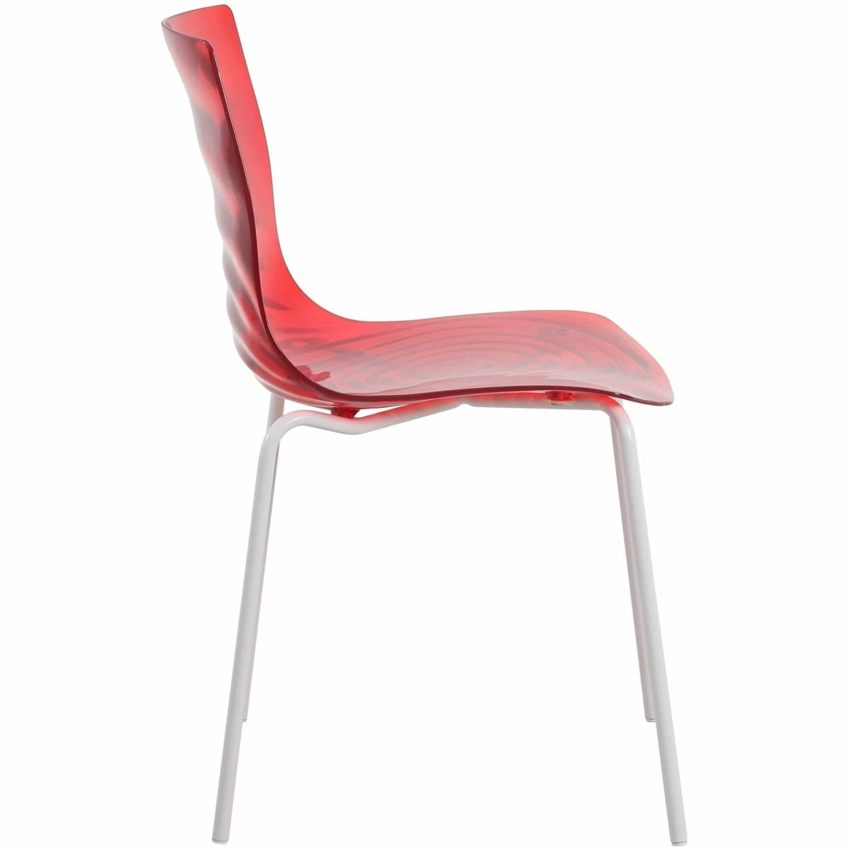 Astor Dining Chair Modern ABS Plastic Side Chair with Stainless-Steel Legs Transparent Red White Dining Chair Leisuremod