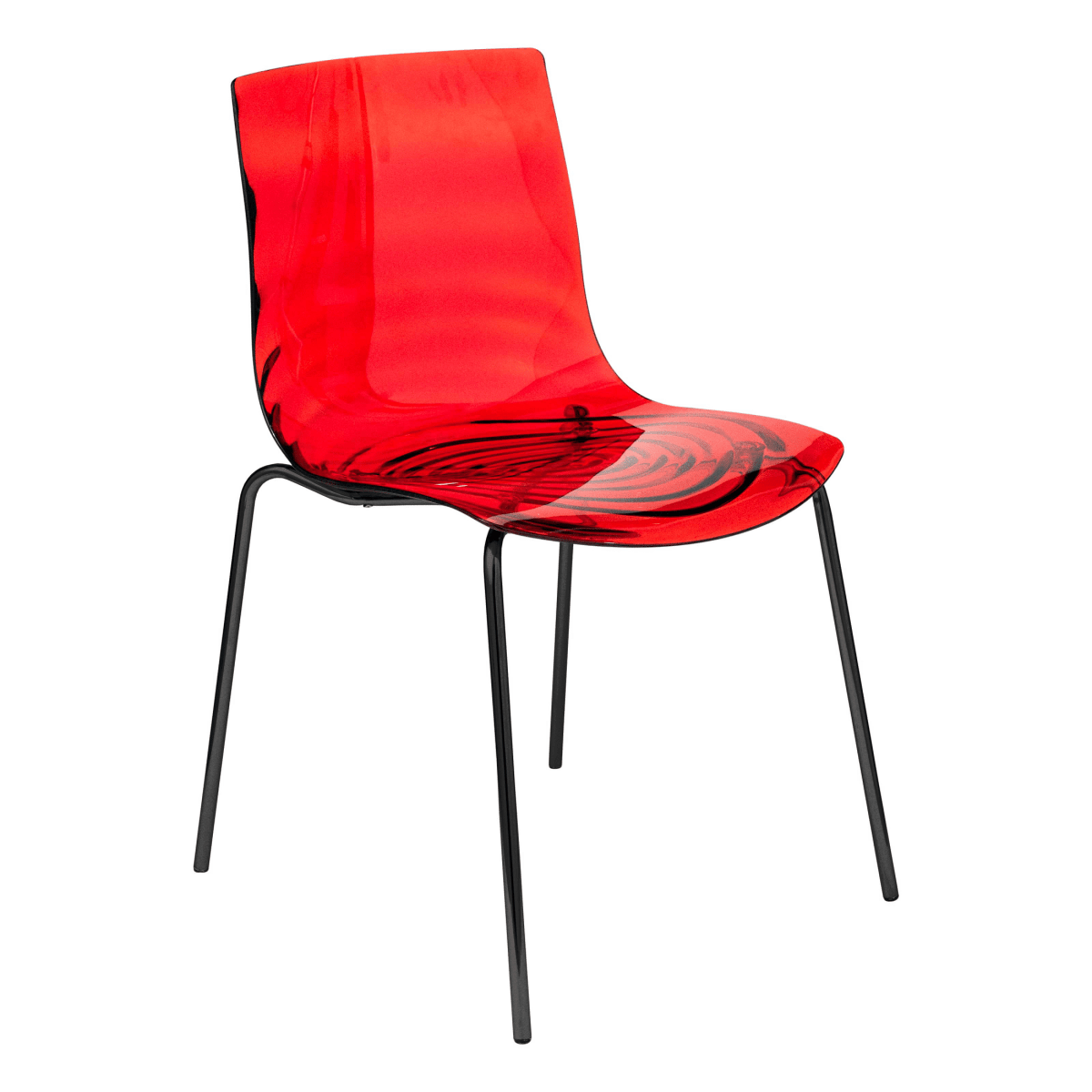 Astor Dining Chair Modern ABS Plastic Side Chair with Stainless-Steel Legs Transparent Red Black Dining Chair Leisuremod