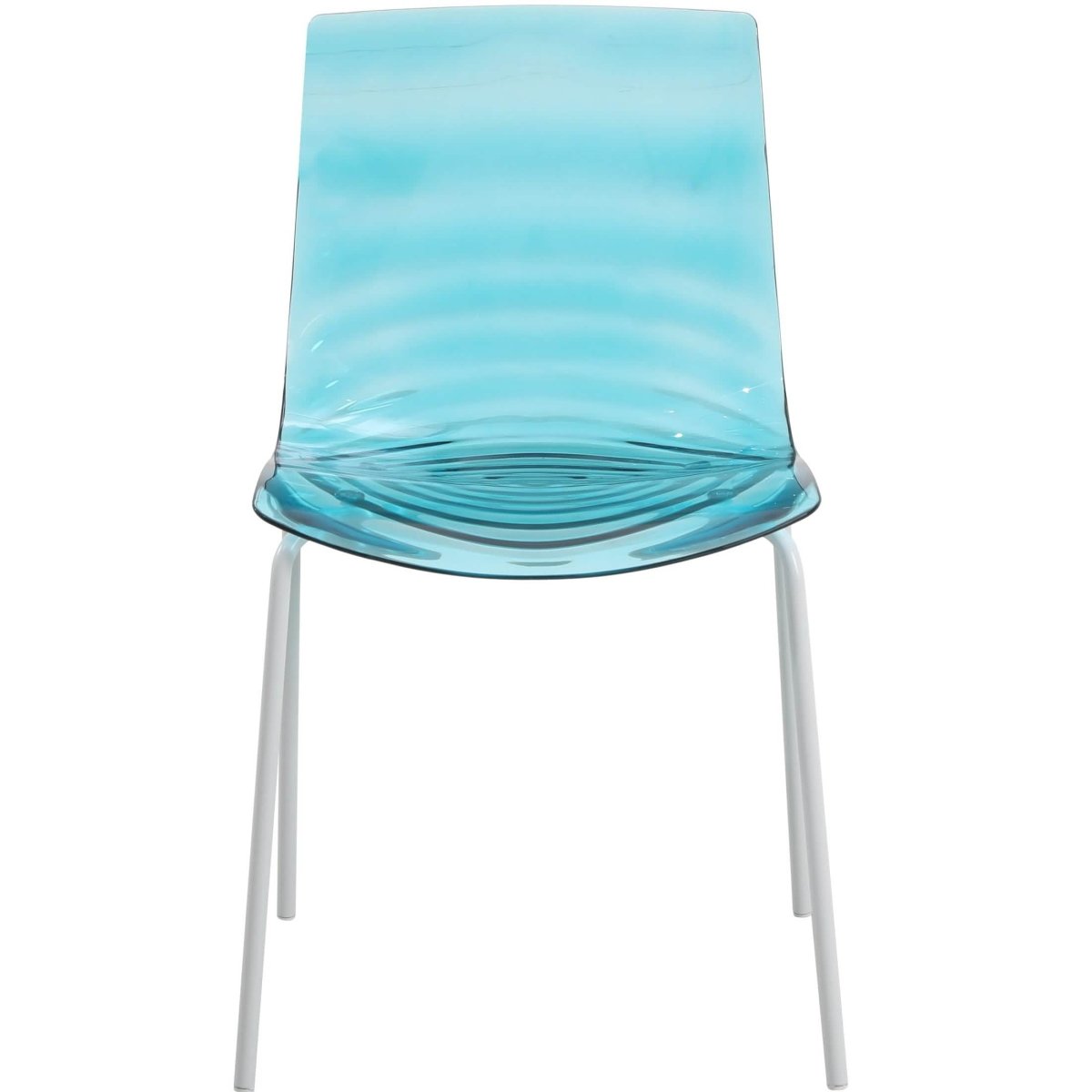 Astor Dining Chair Modern ABS Plastic Side Chair with Stainless-Steel Legs Transparent Blue White Dining Chair Leisuremod