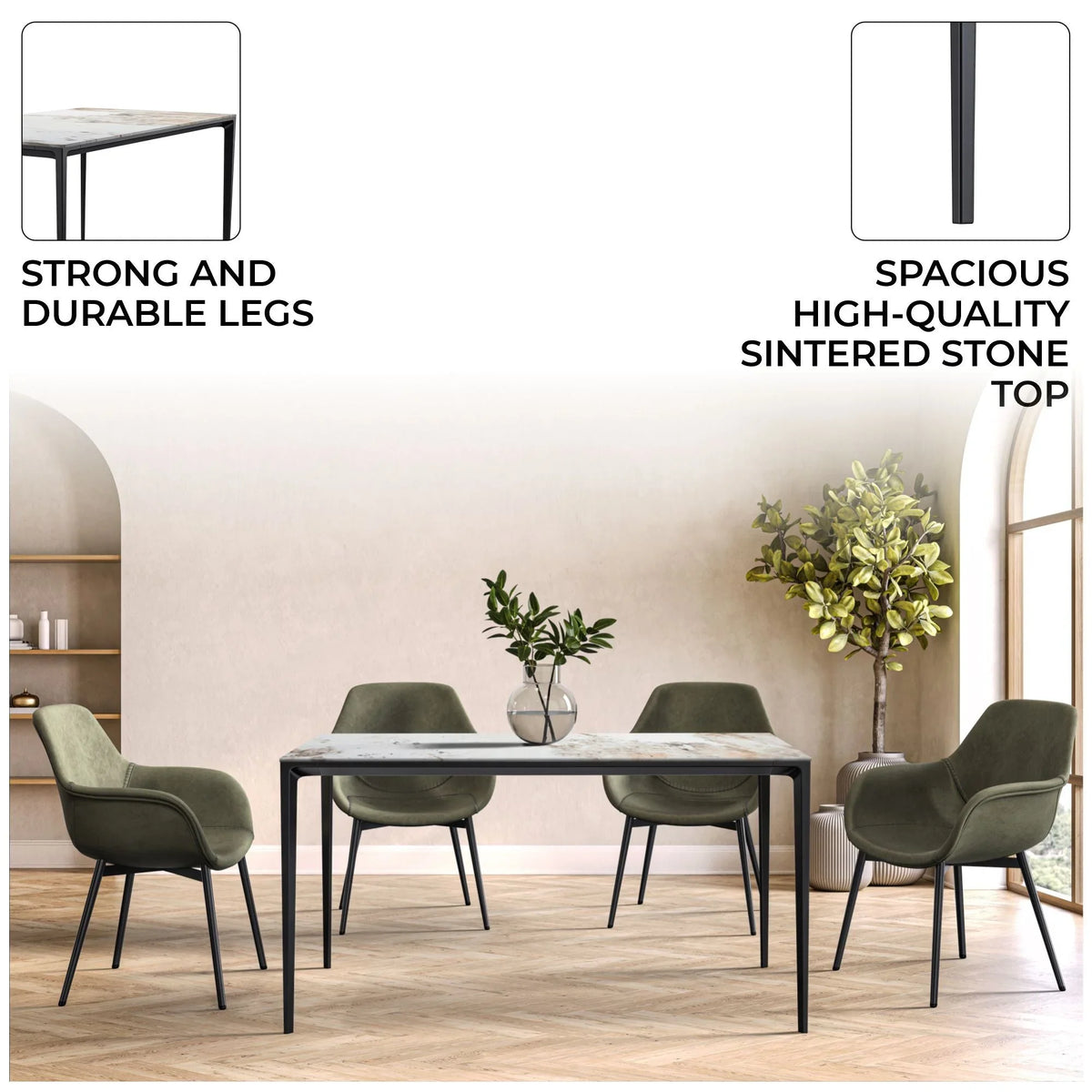 Avo Rectangular Dining Table with a Sintered Stone or Glass Tabletop in Black Aluminum - Elax Furniture
