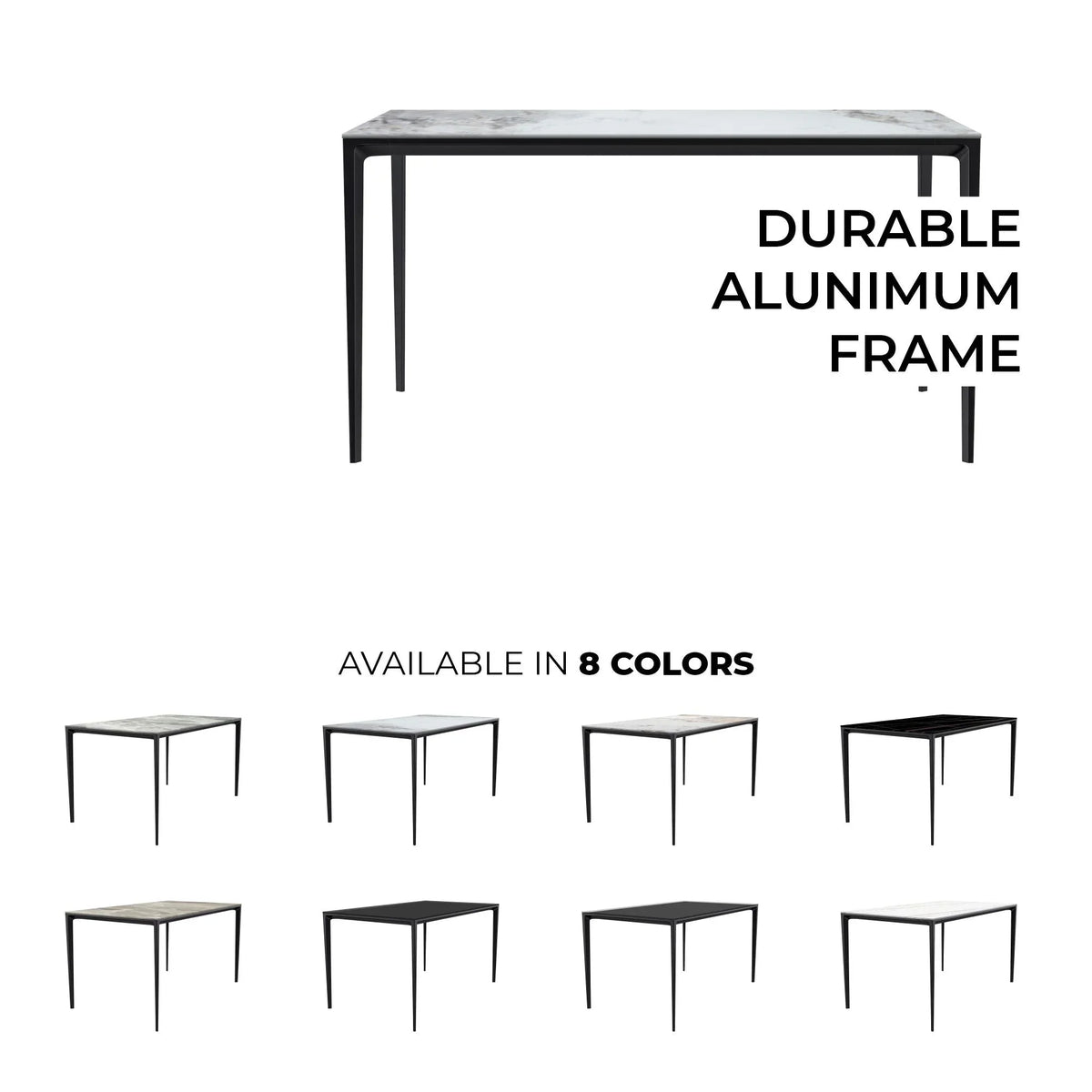 Avo Rectangular Dining Table with a Sintered Stone or Glass Tabletop in Black Aluminum - Elax Furniture