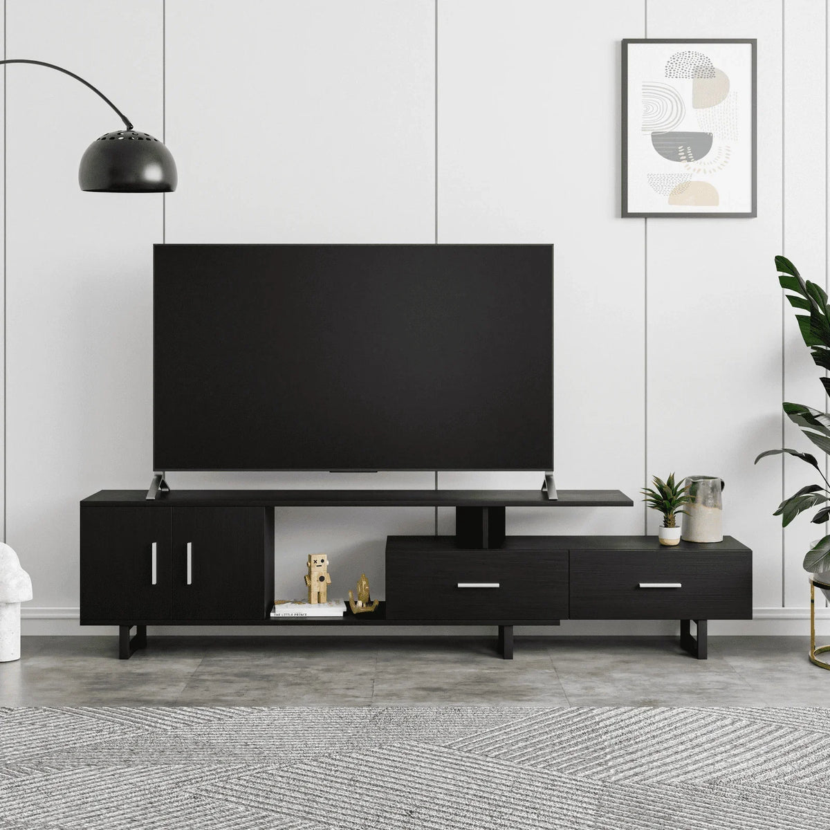 Avery Mid-Century Modern TV Stand with MDF Cabinet and Powder Coated Steel Legs - Elax Furniture