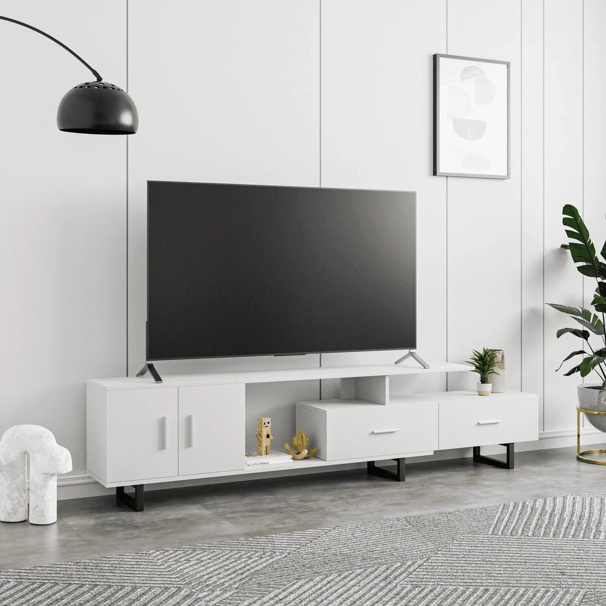 Avery Mid-Century Modern TV Stand with MDF Cabinet and Powder Coated Steel Legs - Elax Furniture