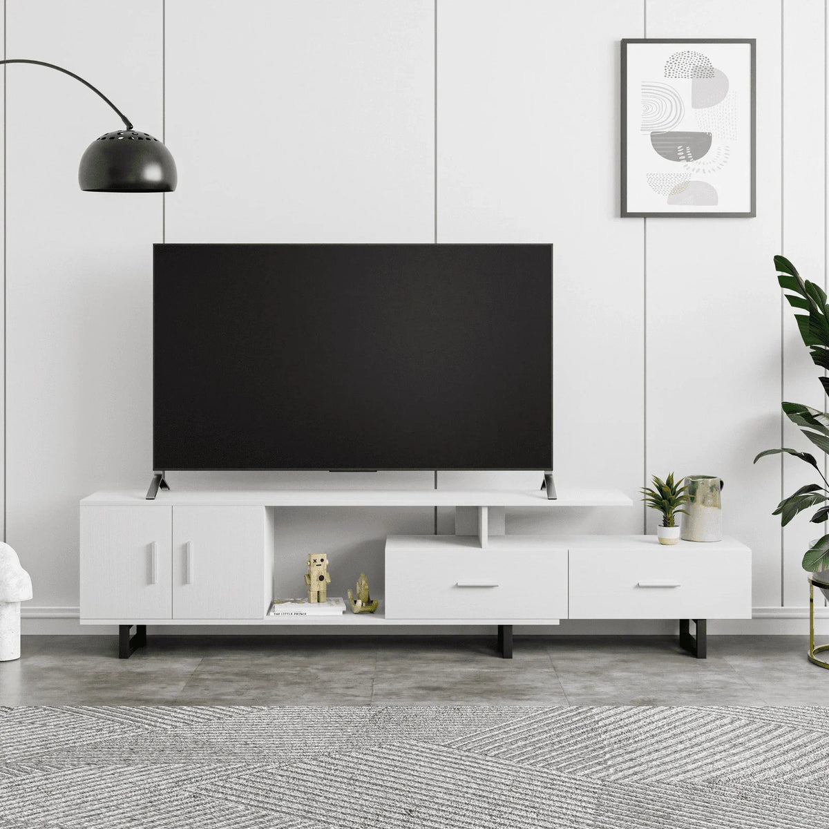 Avery Mid-Century Modern TV Stand with MDF Cabinet and Powder Coated Steel Legs - Elax Furniture