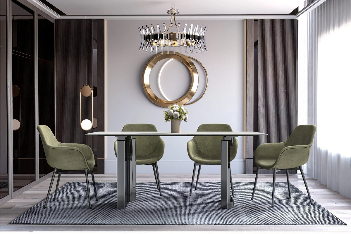 Astra Rectangular Dining Table with Stone/Glass Tabletop and Stainless-Steel Base - Elax Furniture