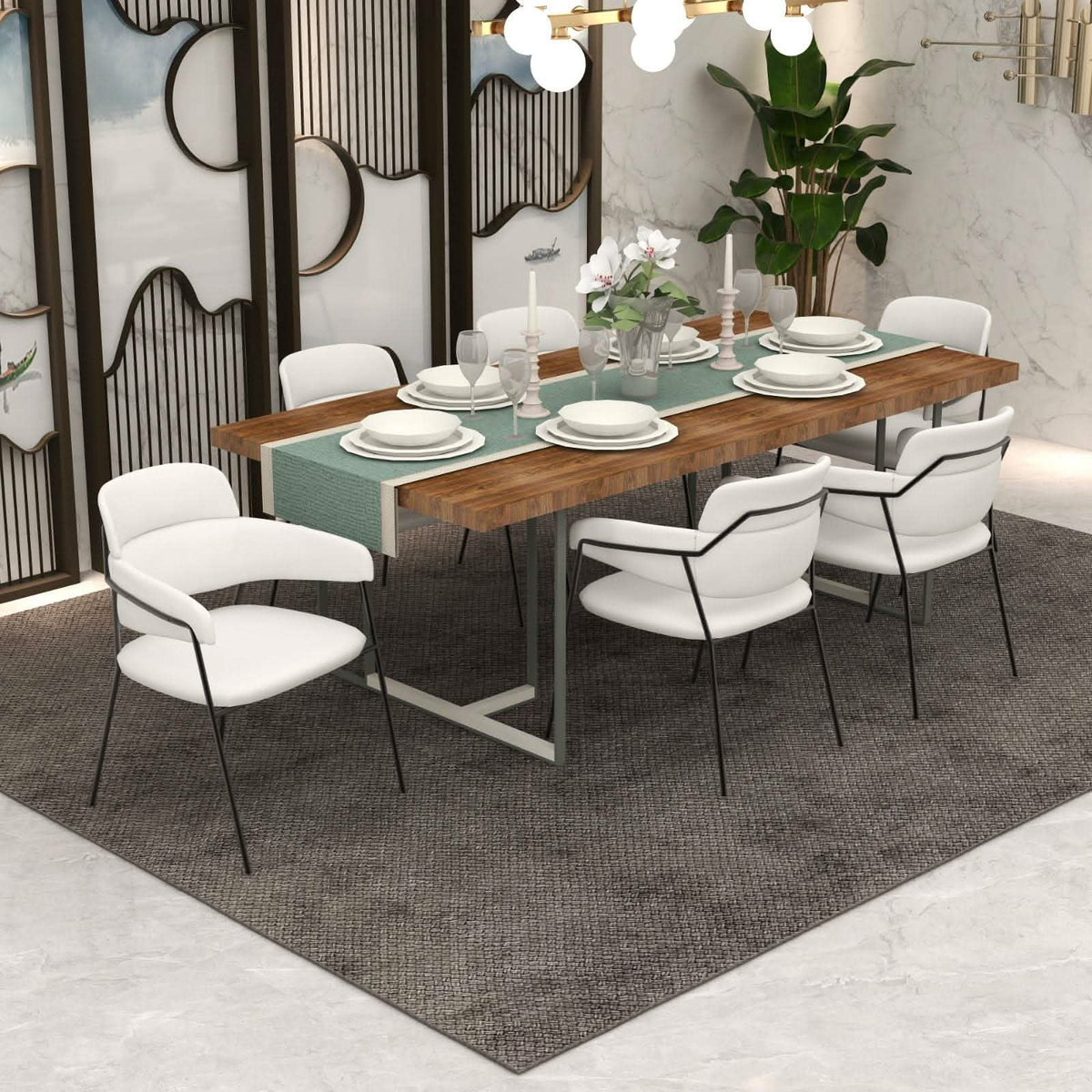 Axis Upholstered Dining Chair with Curved Open-Back and Arms and Black/Gold Stainless Steel Legs Black Polyester White Dining Chair Leisuremod