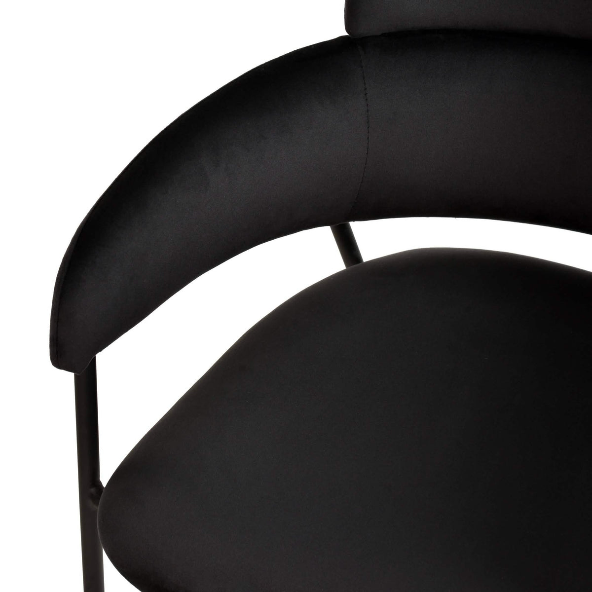 Axis Upholstered Dining Chair with Curved Open-Back and Arms and Black/Gold Stainless Steel Legs Black Velvet Black Dining Chair Leisuremod