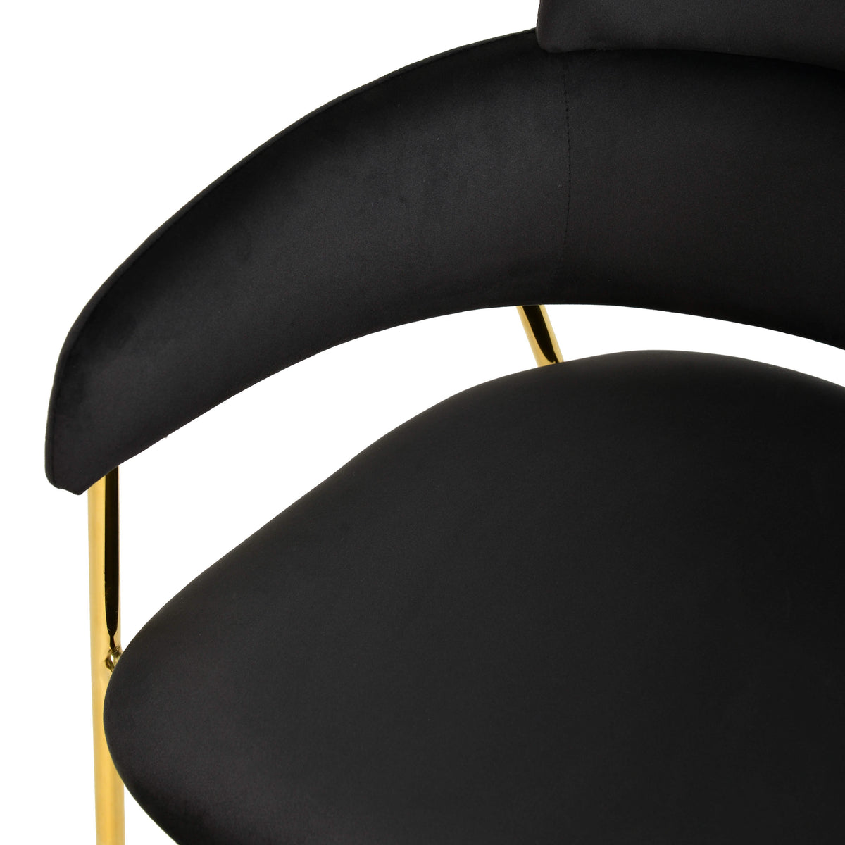 Axis Upholstered Dining Chair with Curved Open-Back and Arms and Black/Gold Stainless Steel Legs Gold Velvet Black Dining Chair Leisuremod