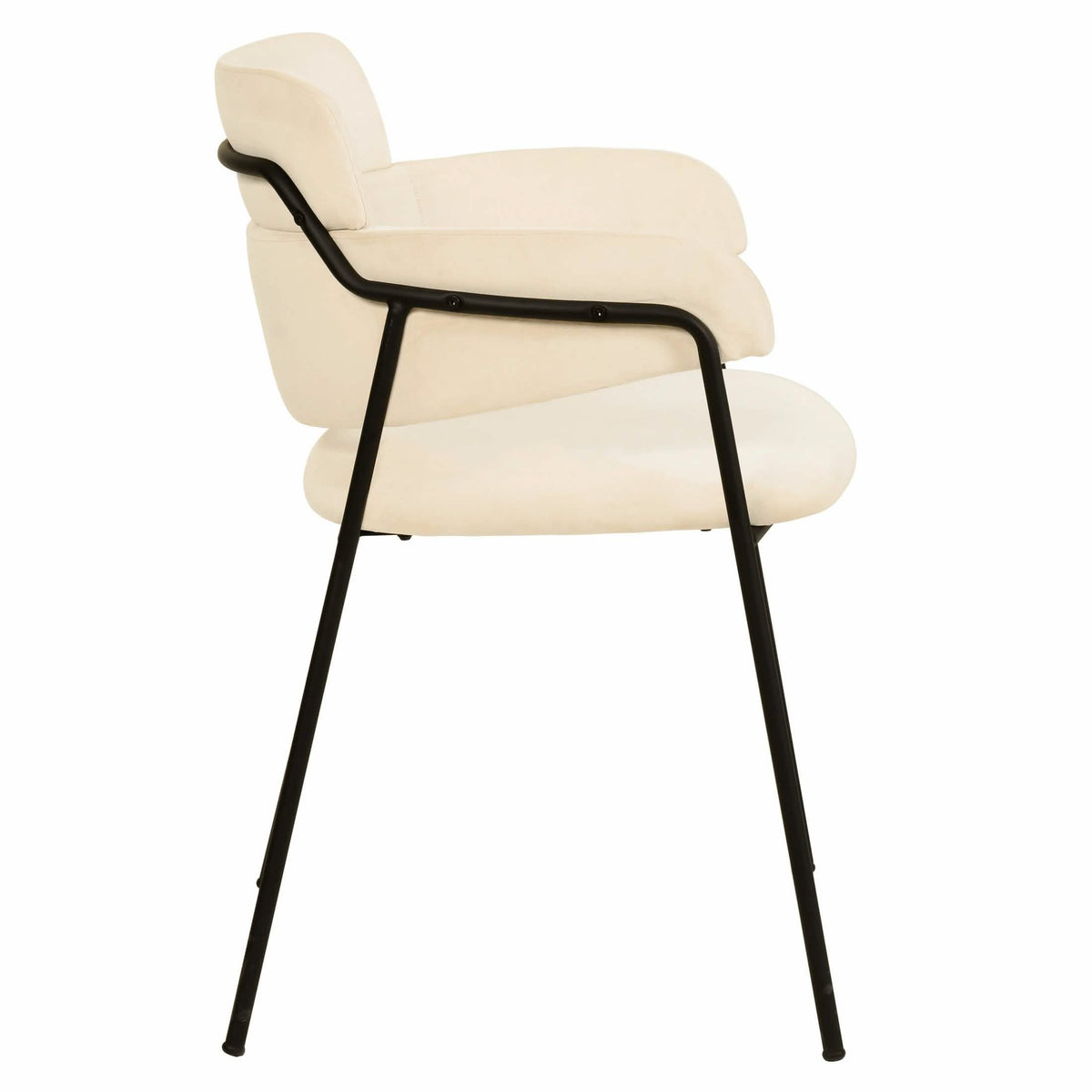 Axis Upholstered Dining Chair with Curved Open-Back and Arms and Black/Gold Stainless Steel Legs Black Velvet Beige Dining Chair Leisuremod