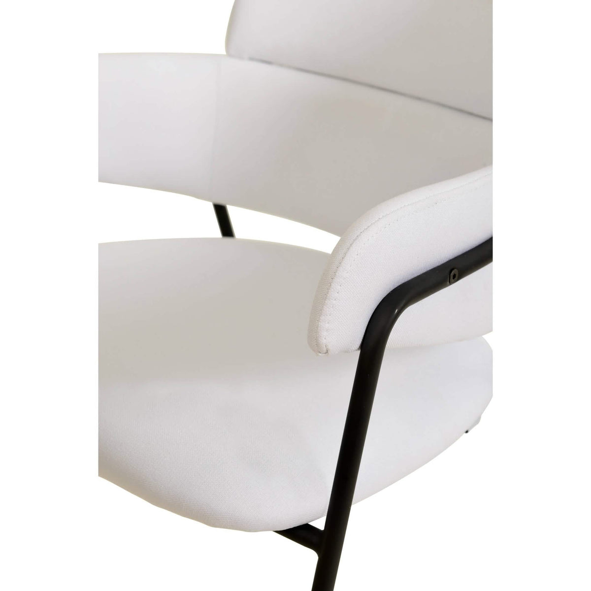 Axis Upholstered Dining Chair with Curved Open-Back and Arms and Black/Gold Stainless Steel Legs Black Polyester White Dining Chair Leisuremod