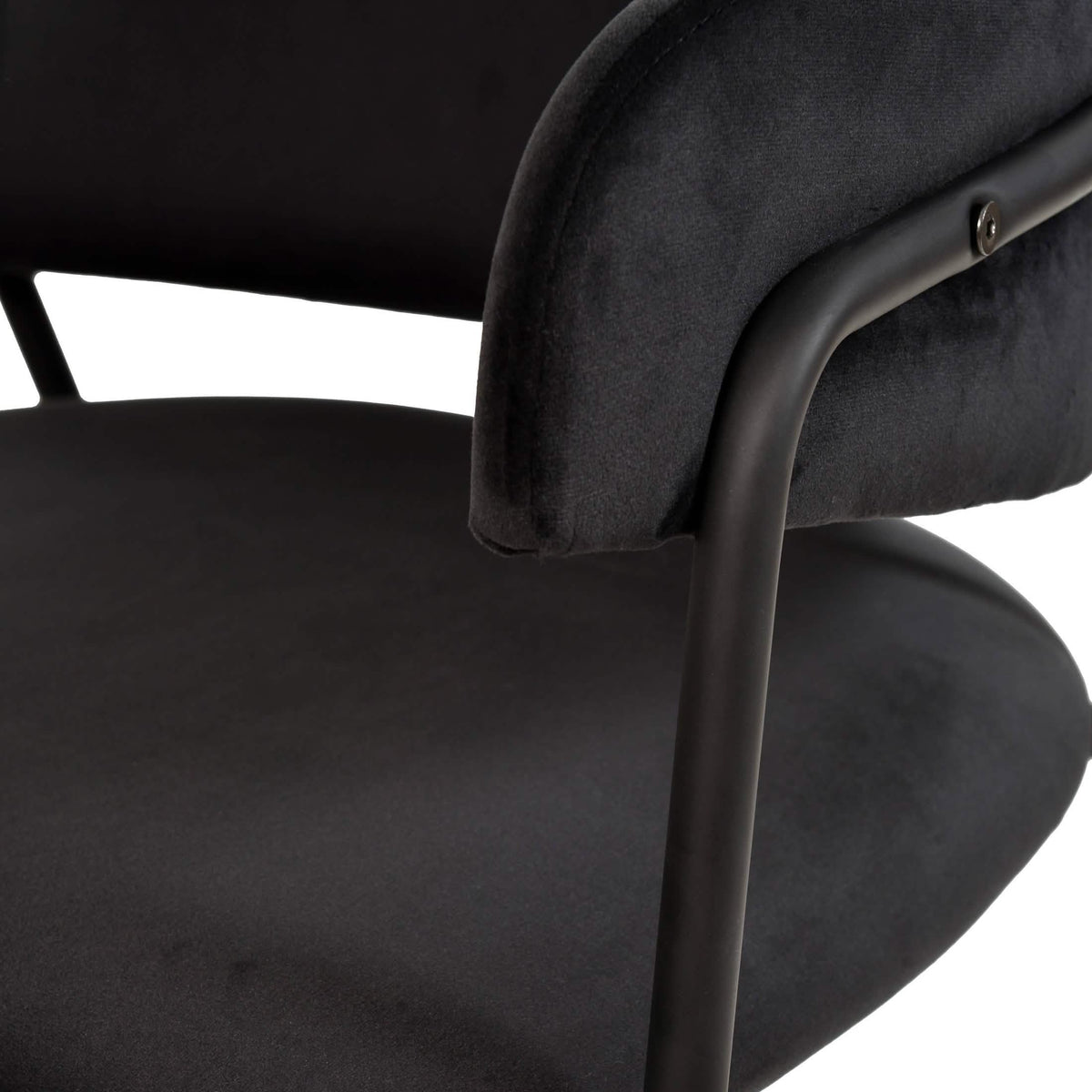 Axis Upholstered Dining Chair with Curved Open-Back and Arms and Black/Gold Stainless Steel Legs Black Velvet Black Dining Chair Leisuremod
