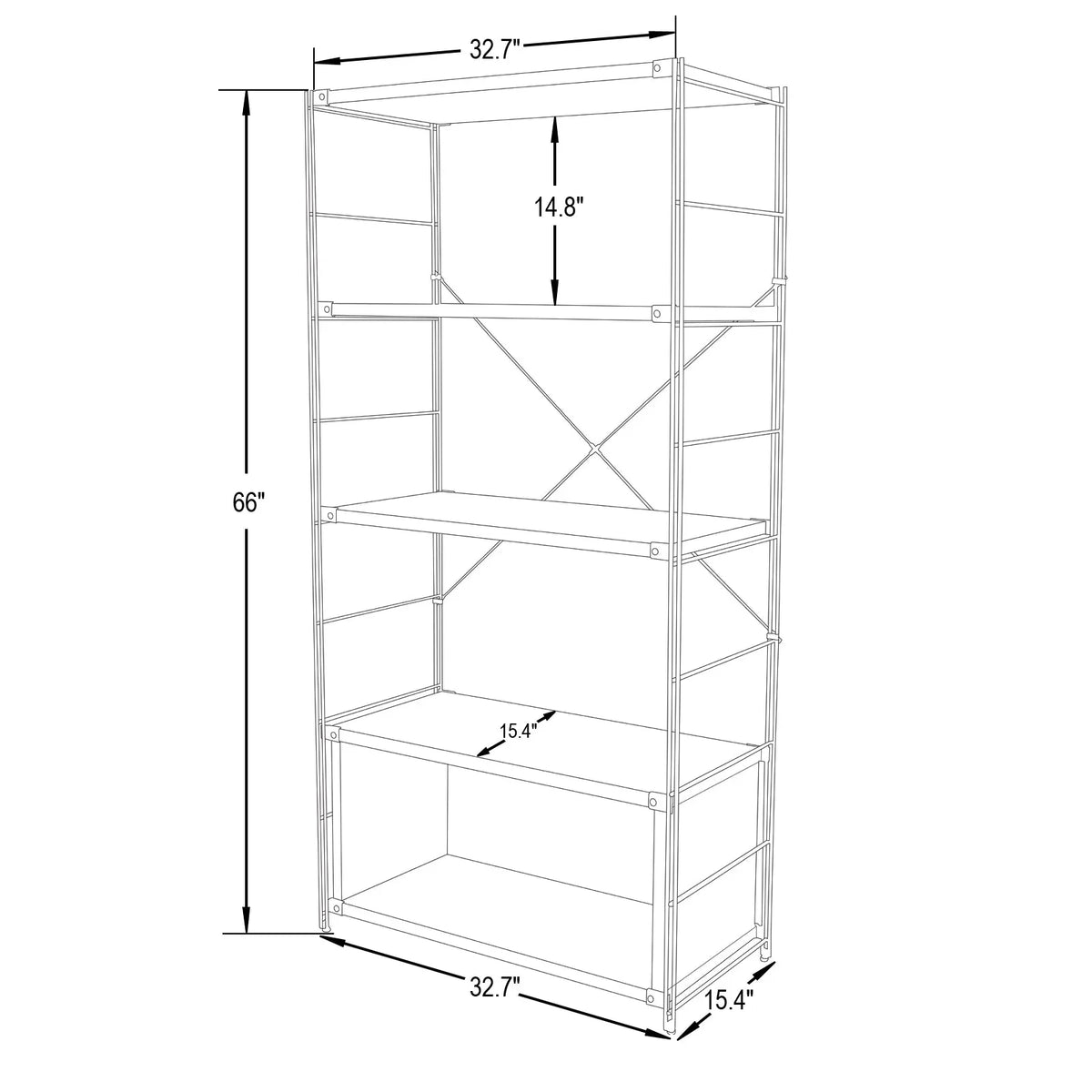 Brentwood Etagere Bookcase with Black Powder Coated Steel Frame and Melamine Board Shelves - Elax Furniture