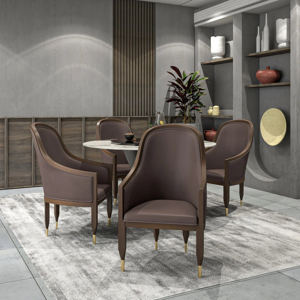Belle Leather Dining Chair with Arms and Gold Metal Caps with Rubberwood Frame and Legs - Elax Furniture