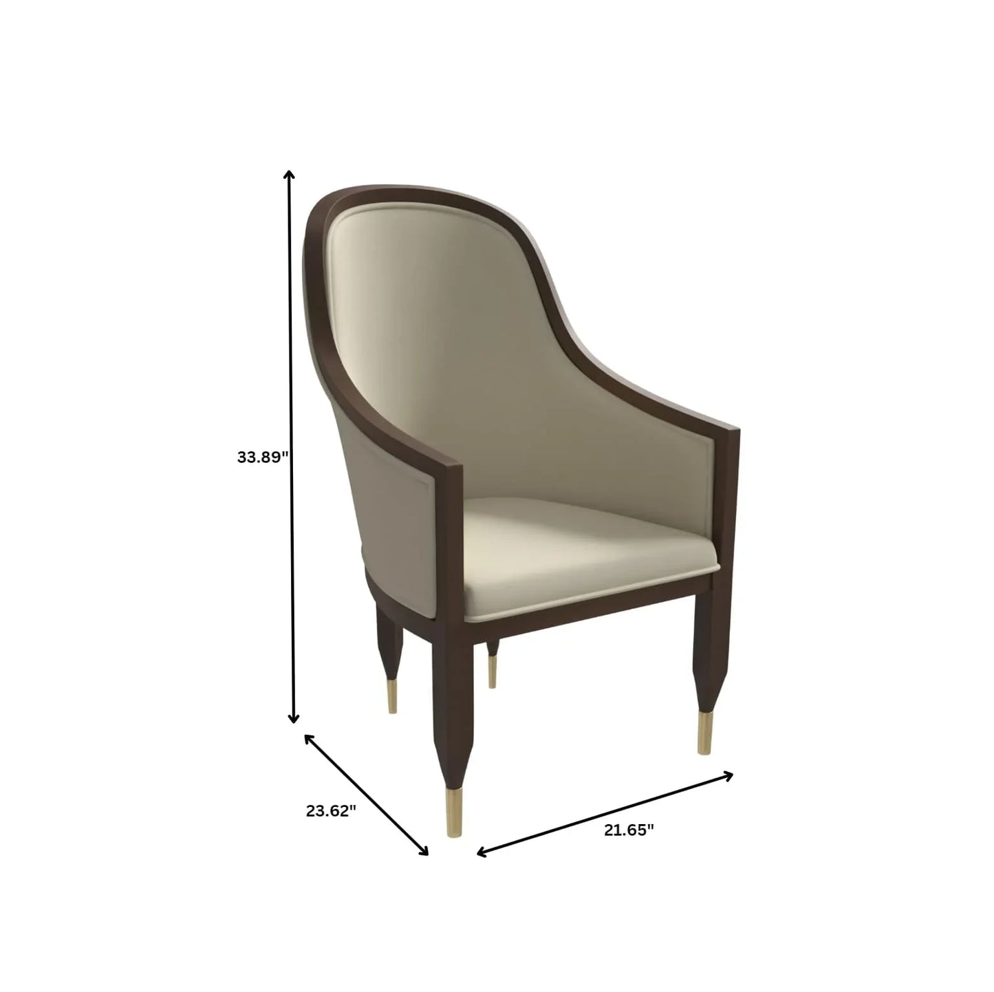 Belle Leather Dining Chair with Arms and Gold Metal Caps with Rubberwood Frame and Legs - Elax Furniture