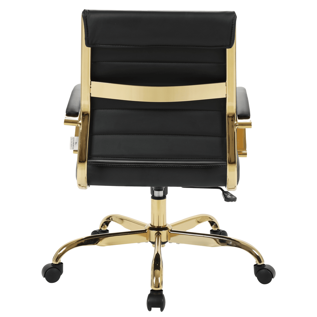Benmar Mid-Back Leather Office Conference Chair Adjustable Height, Swivel, and Tilt Gold Black Office Chair Leisuremod