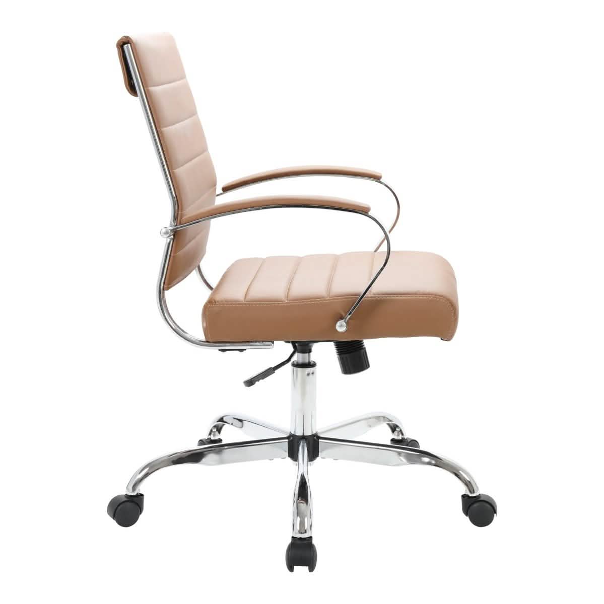 Benmar Mid-Back Leather Office Conference Chair Adjustable Height, Swivel, and Tilt Chrome Brown Office Chair Leisuremod