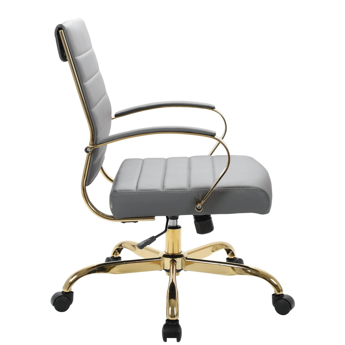 Benmar Mid-Back Leather Office Conference Chair Adjustable Height, Swivel, and Tilt Gold Grey Office Chair Leisuremod