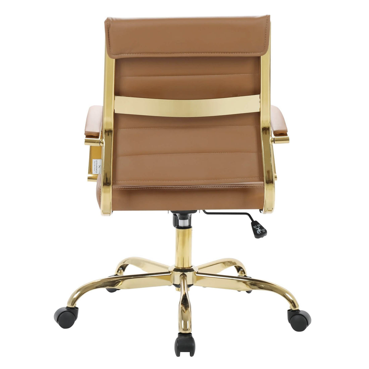 Benmar Mid-Back Leather Office Conference Chair Adjustable Height, Swivel, and Tilt Gold Brown Office Chair Leisuremod
