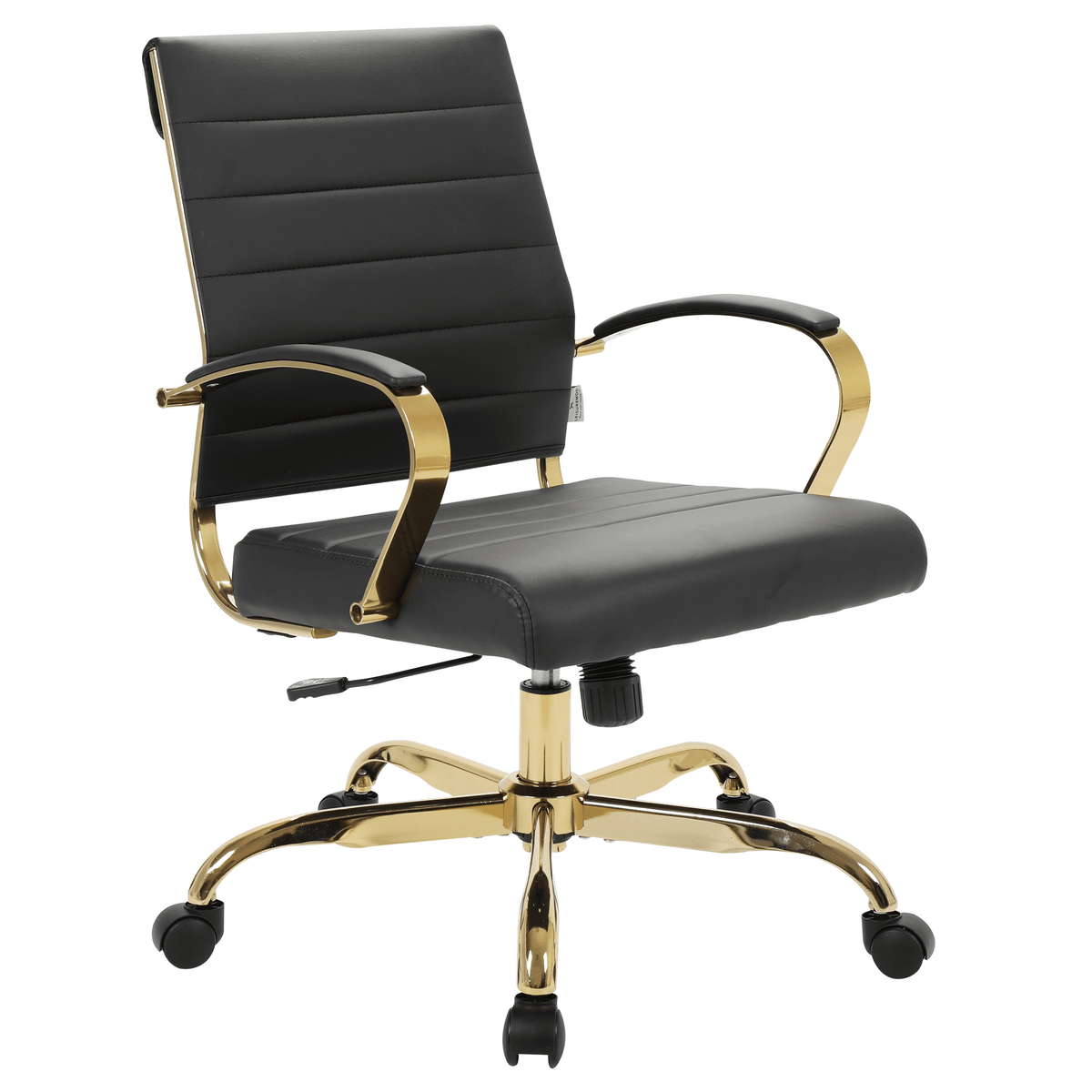 Benmar Mid-Back Leather Office Conference Chair Adjustable Height, Swivel, and Tilt Gold Black Office Chair Leisuremod