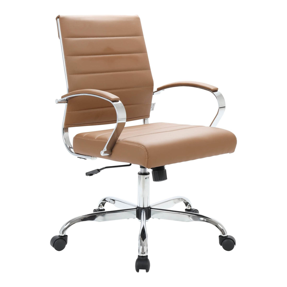 Benmar Mid-Back Leather Office Conference Chair Adjustable Height, Swivel, and Tilt Chrome Brown Office Chair Leisuremod