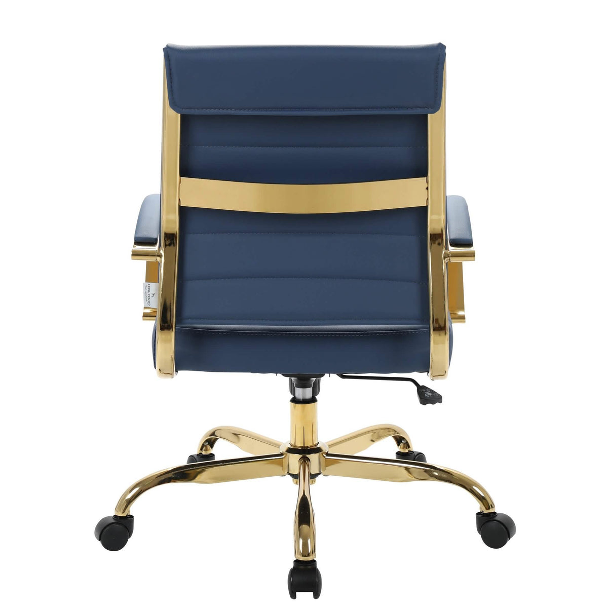 Benmar Mid-Back Leather Office Conference Chair Adjustable Height, Swivel, and Tilt Gold Navy Blue Office Chair Leisuremod