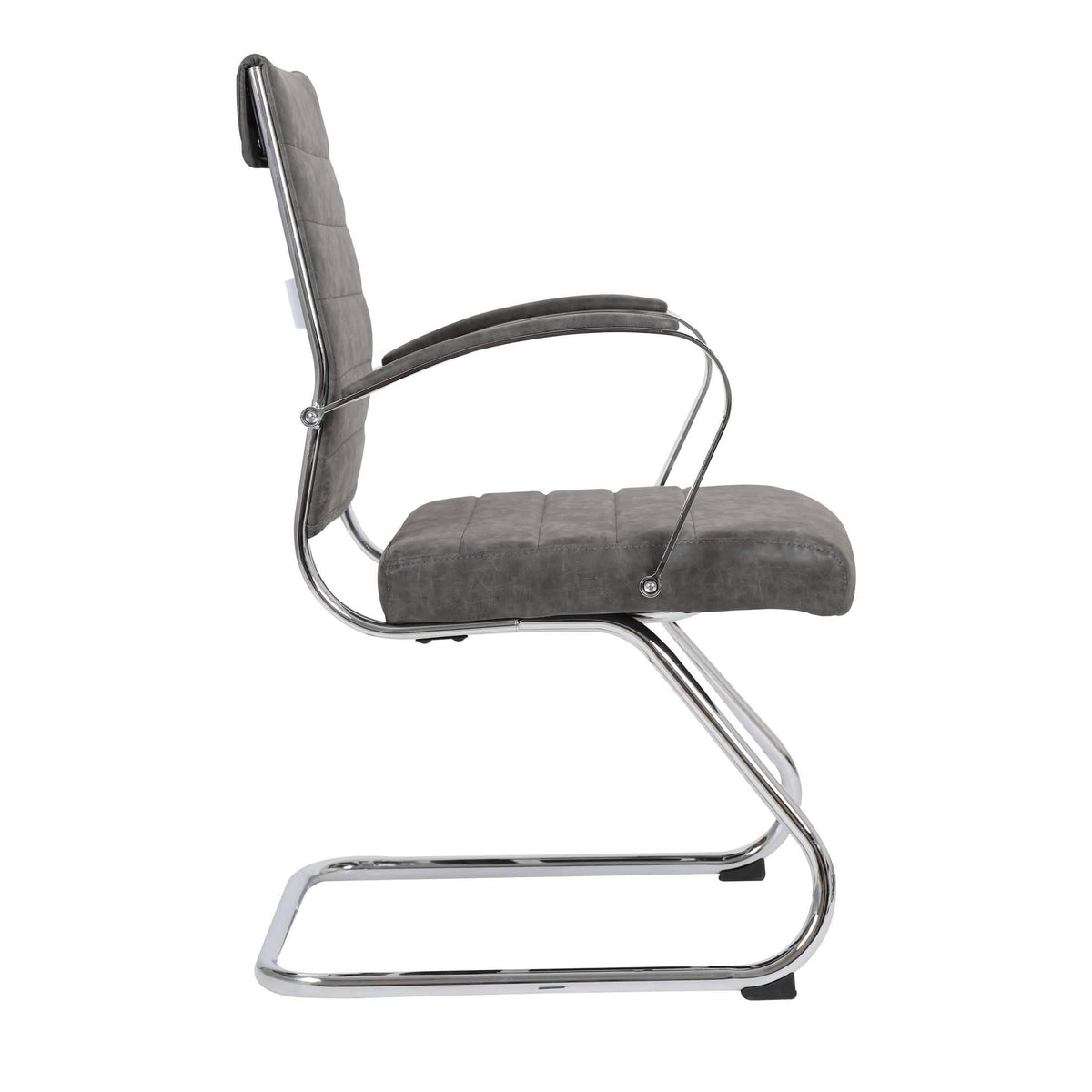 Benmar Mid-Back Office Conference Chair Upholstered in Leather with Stainless Steel Sled Base Charcoal Office Chair Leisuremod