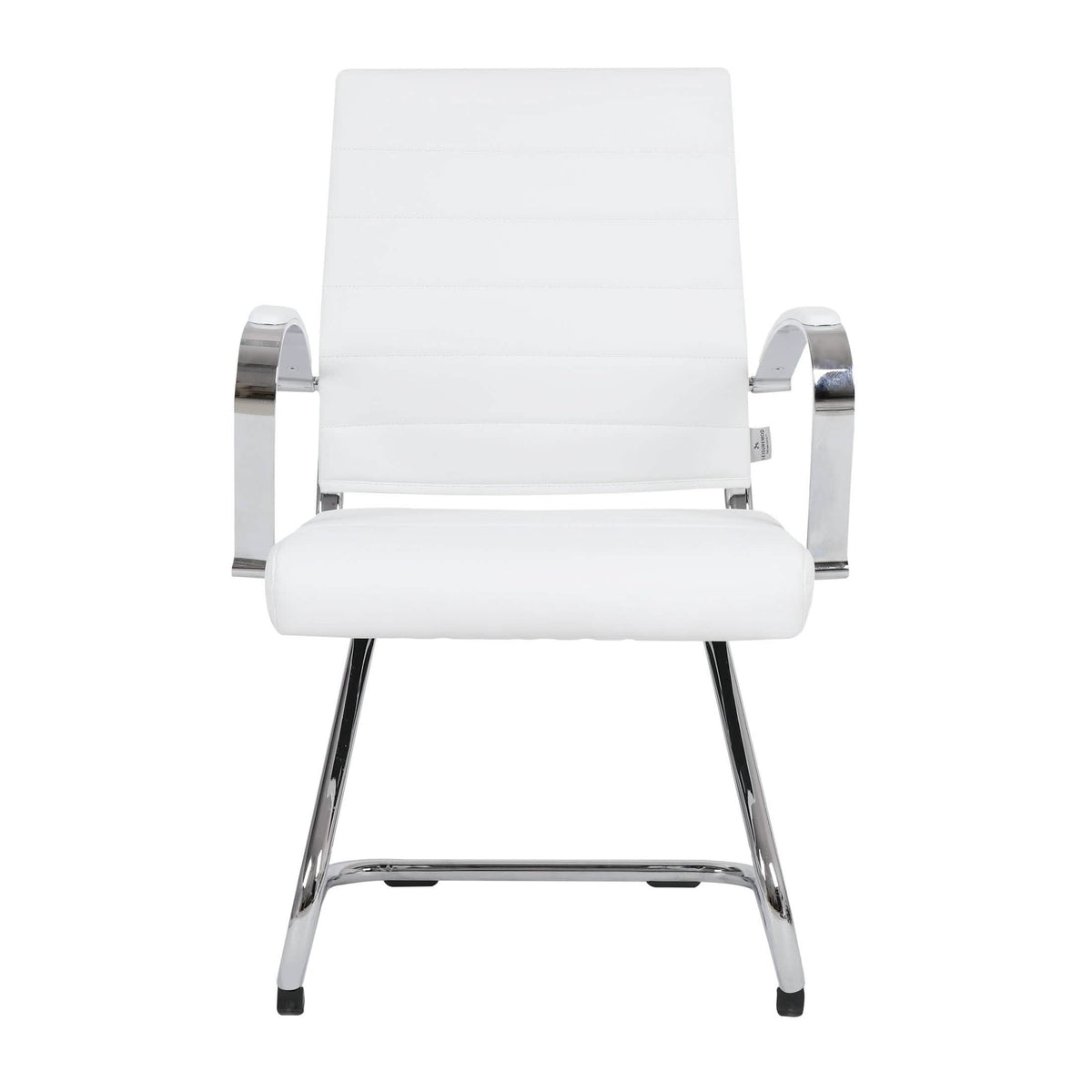 Benmar Mid-Back Office Conference Chair Upholstered in Leather with Stainless Steel Sled Base White Office Chair Leisuremod