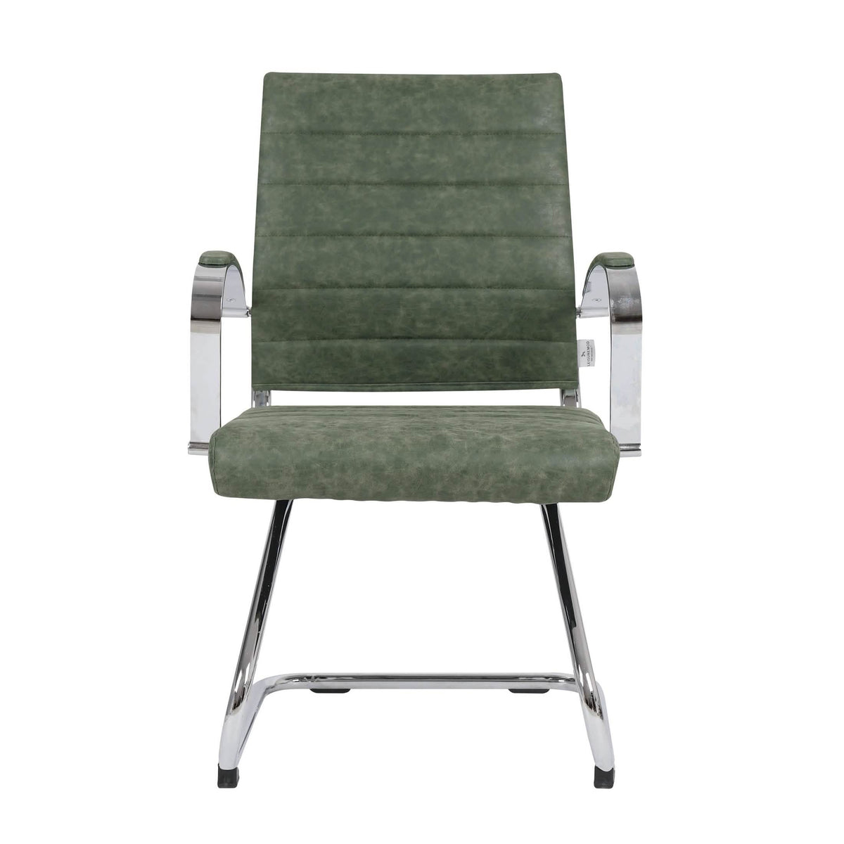 Benmar Mid-Back Office Conference Chair Upholstered in Leather with Stainless Steel Sled Base Green Office Chair Leisuremod