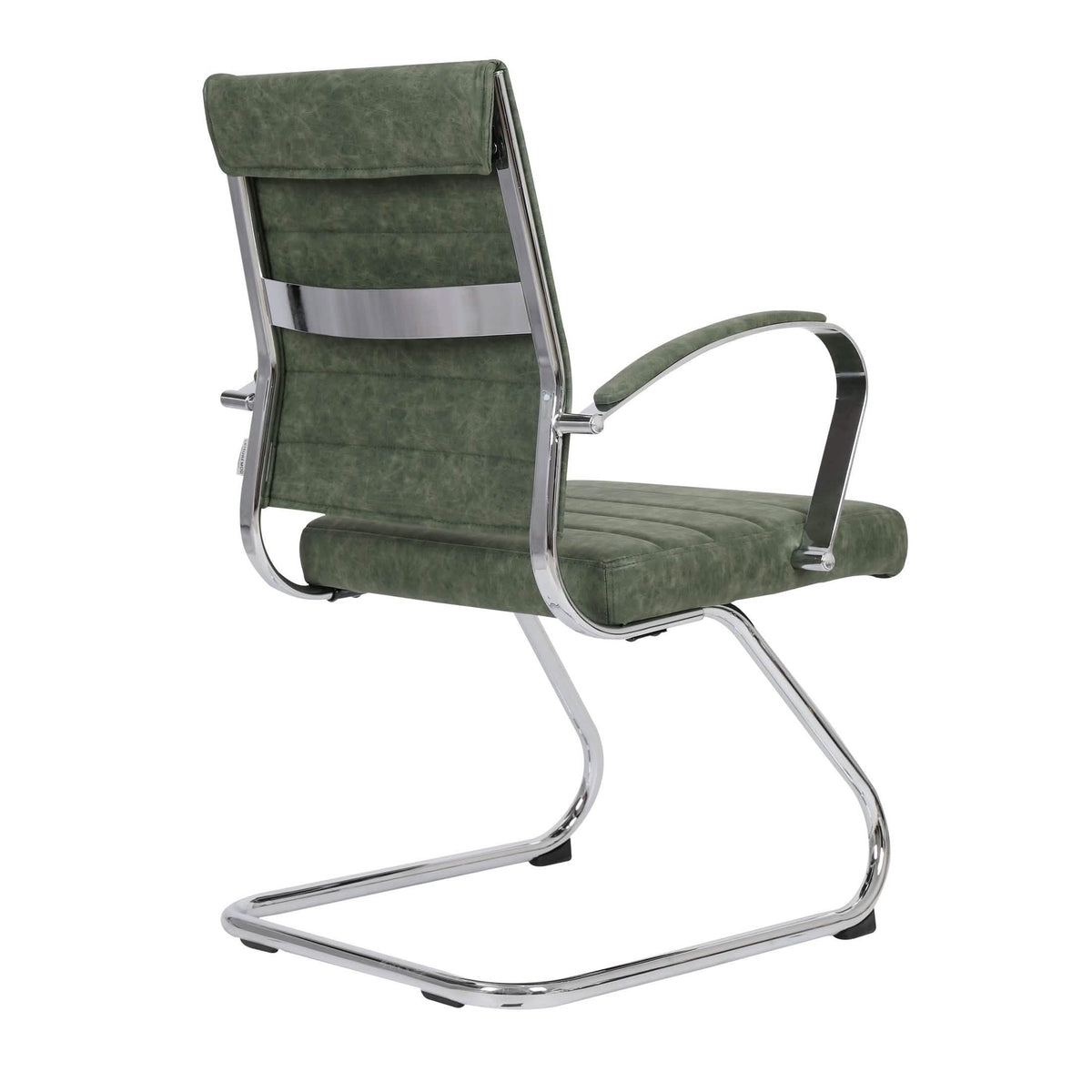 Benmar Mid-Back Office Conference Chair Upholstered in Leather with Stainless Steel Sled Base Green Office Chair Leisuremod