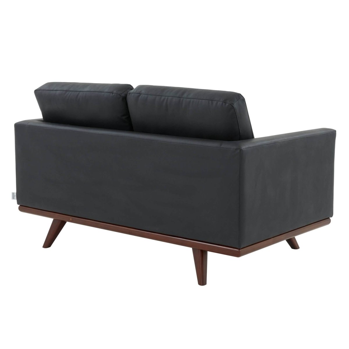 Birch Wood Base Leather/Mesh Loveseat - Chester Collection Leather Black Sofa Leisuremod