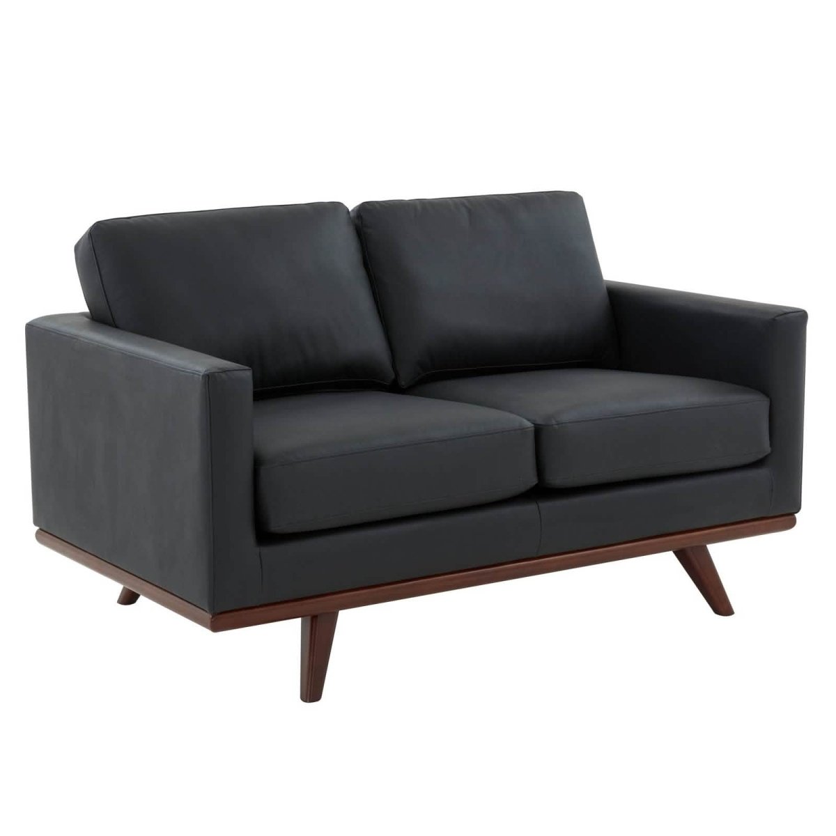 Birch Wood Base Leather/Mesh Loveseat - Chester Collection Leather Black Sofa Leisuremod