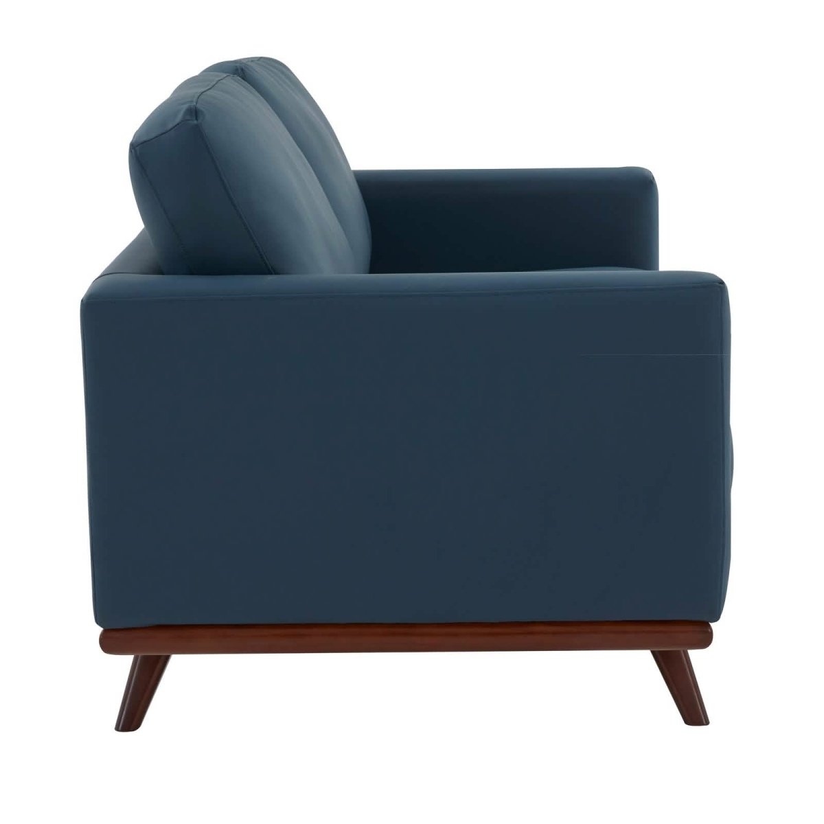 Birch Wood Base Leather/Mesh Loveseat - Chester Collection Leather Navy Blue Sofa Leisuremod