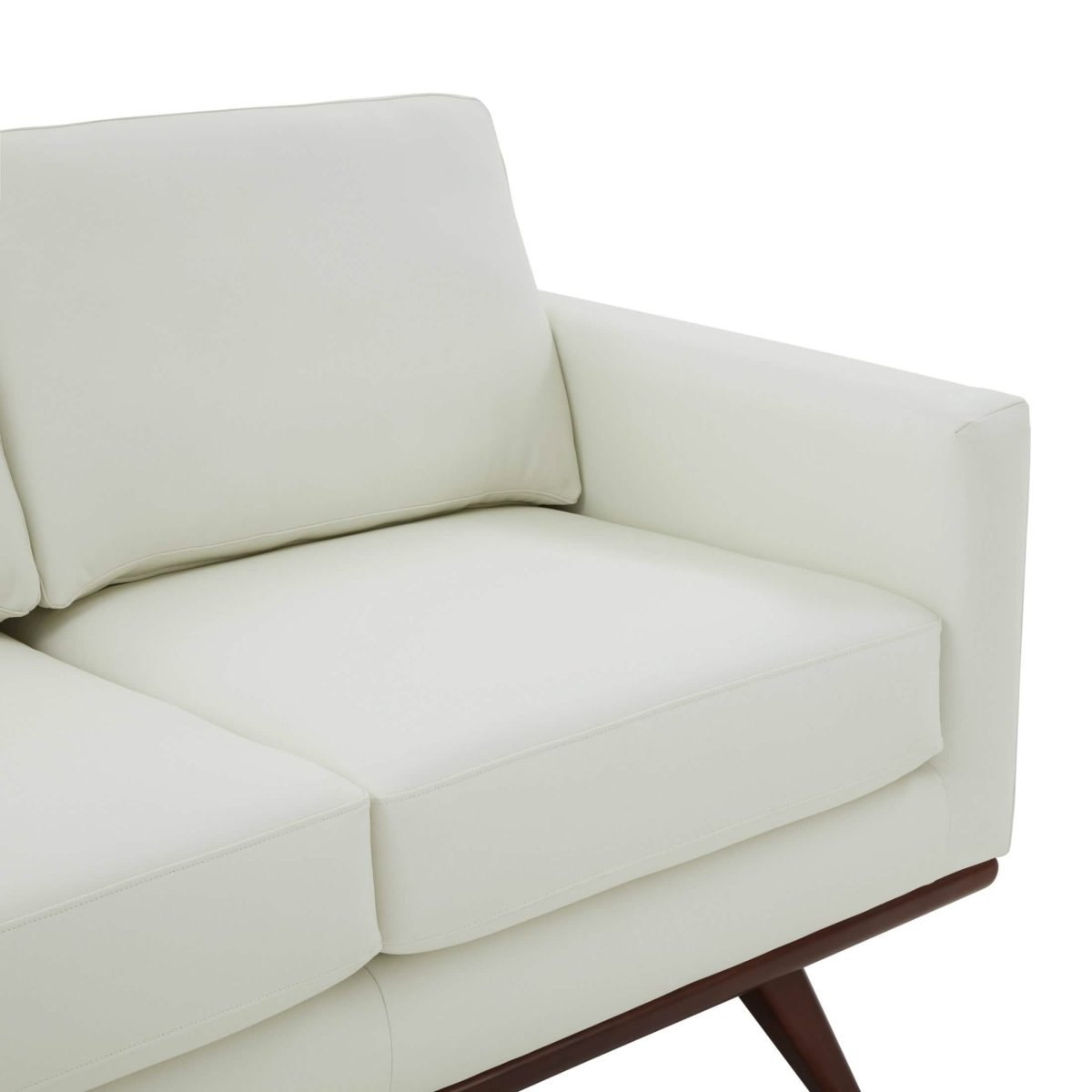 Birch Wood Base Leather/Mesh Loveseat - Chester Collection Leather White Sofa Leisuremod