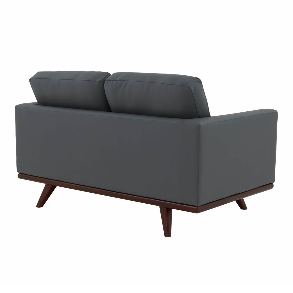 Birch Wood Base Leather/Mesh Loveseat - Chester Collection Leather Grey Sofa Leisuremod
