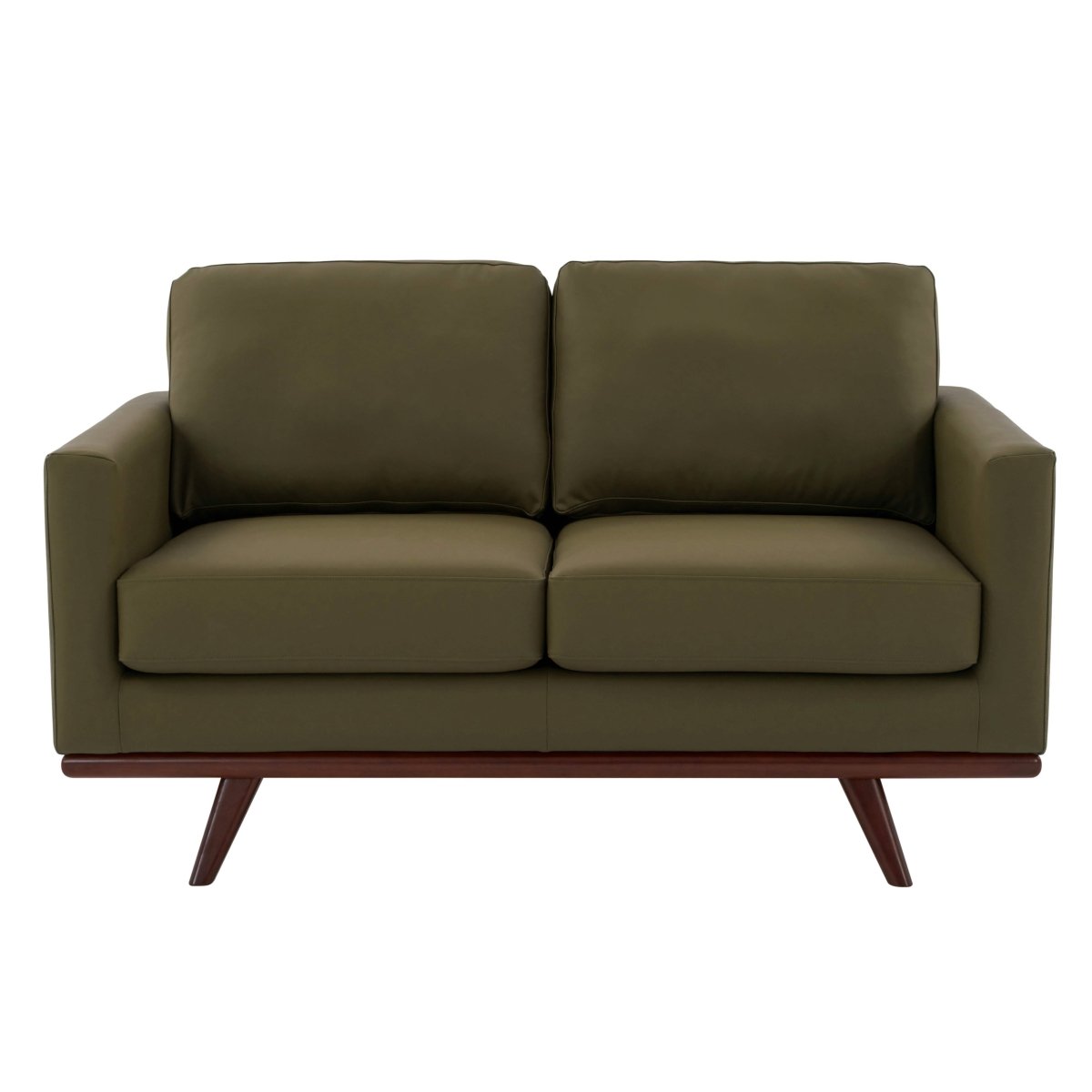 Birch Wood Base Leather/Mesh Loveseat - Chester Collection Leather Green Sofa Leisuremod