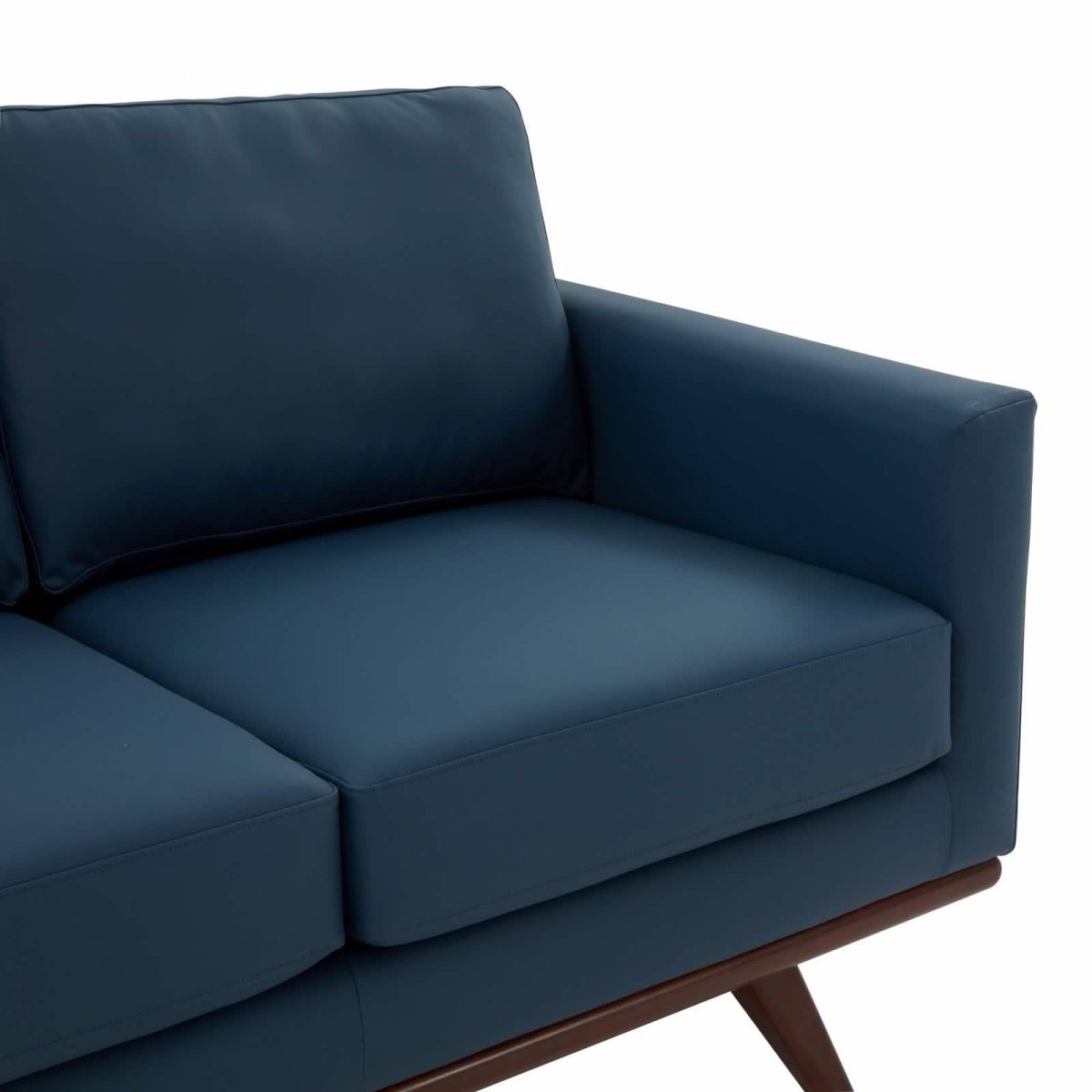Birch Wood Base Leather/Mesh Loveseat - Chester Collection Leather Navy Blue Sofa Leisuremod