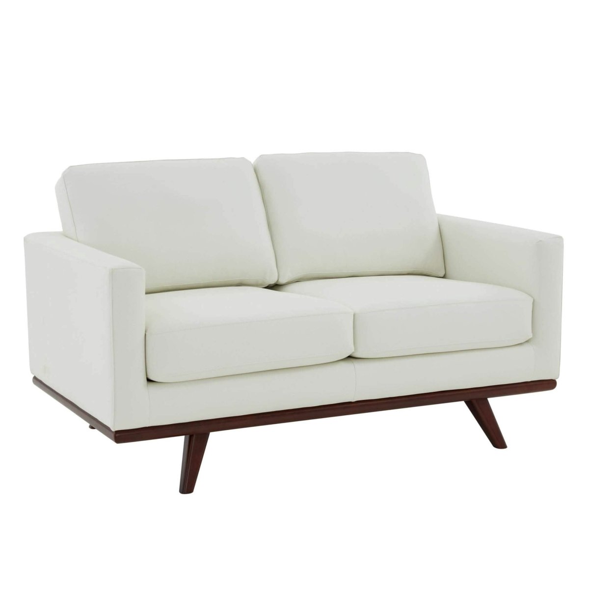 Birch Wood Base Leather/Mesh Loveseat - Chester Collection Leather White Sofa Leisuremod