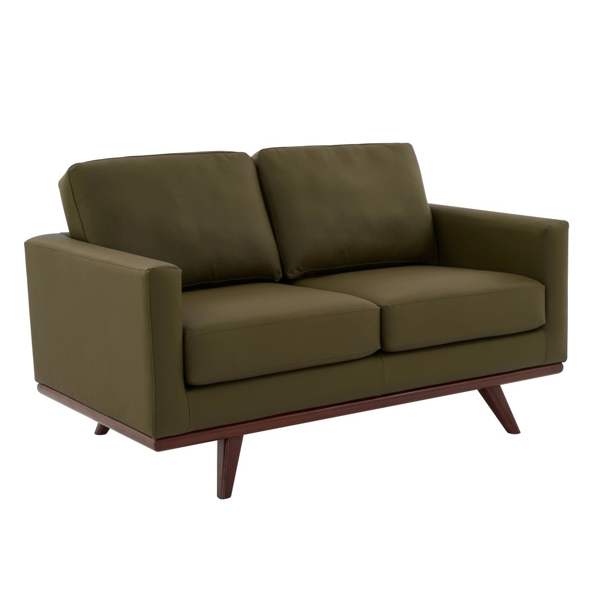 Birch Wood Base Leather/Mesh Loveseat - Chester Collection Leather Green Sofa Leisuremod