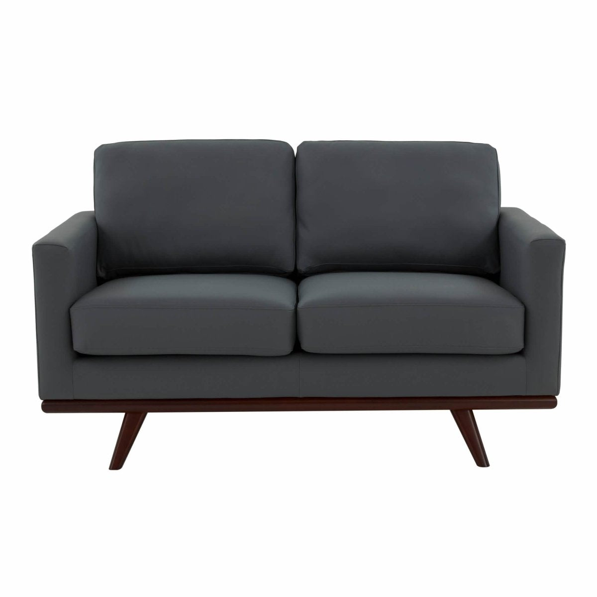 Birch Wood Base Leather/Mesh Loveseat - Chester Collection Leather Grey Sofa Leisuremod