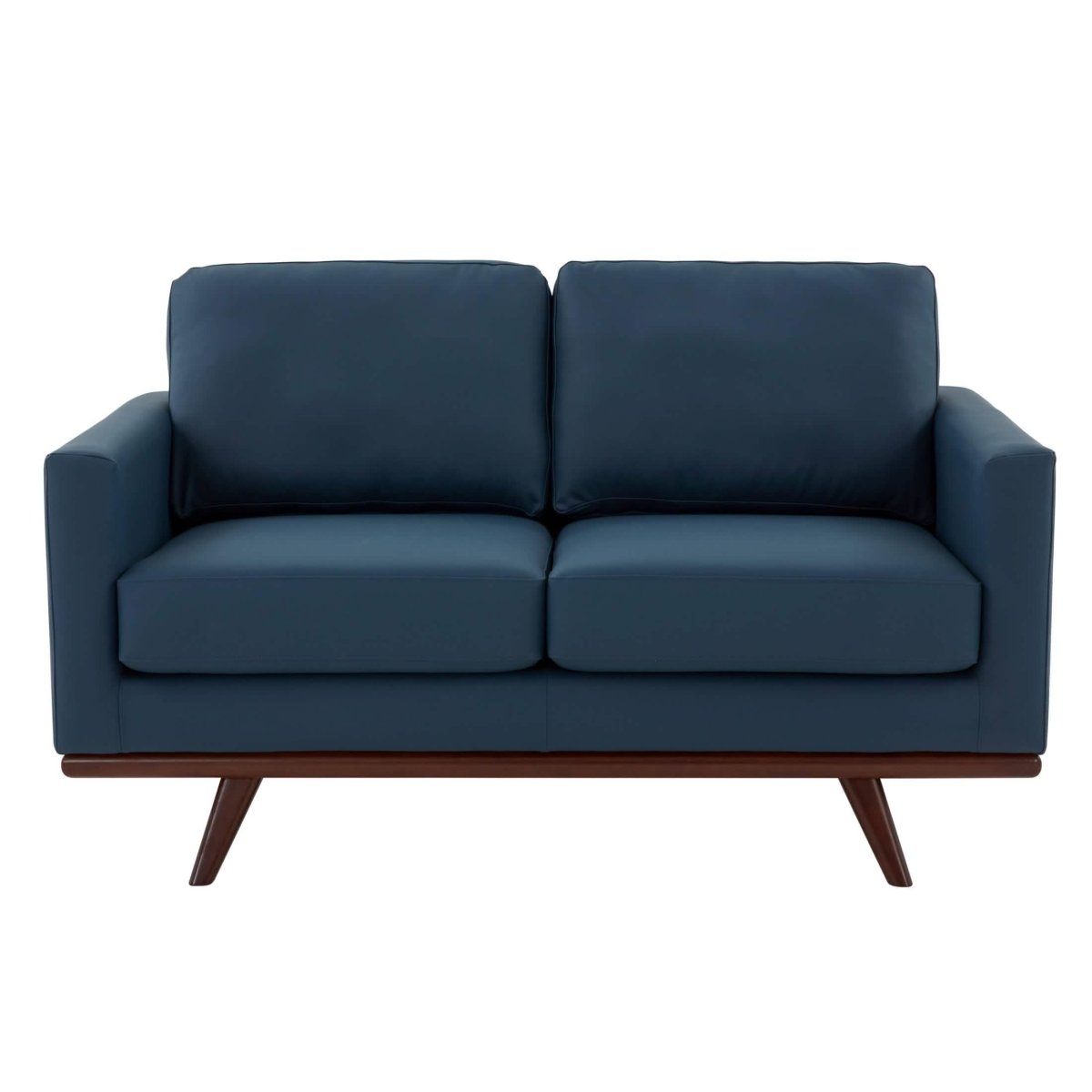 Birch Wood Base Leather/Mesh Loveseat - Chester Collection Leather Navy Blue Sofa Leisuremod