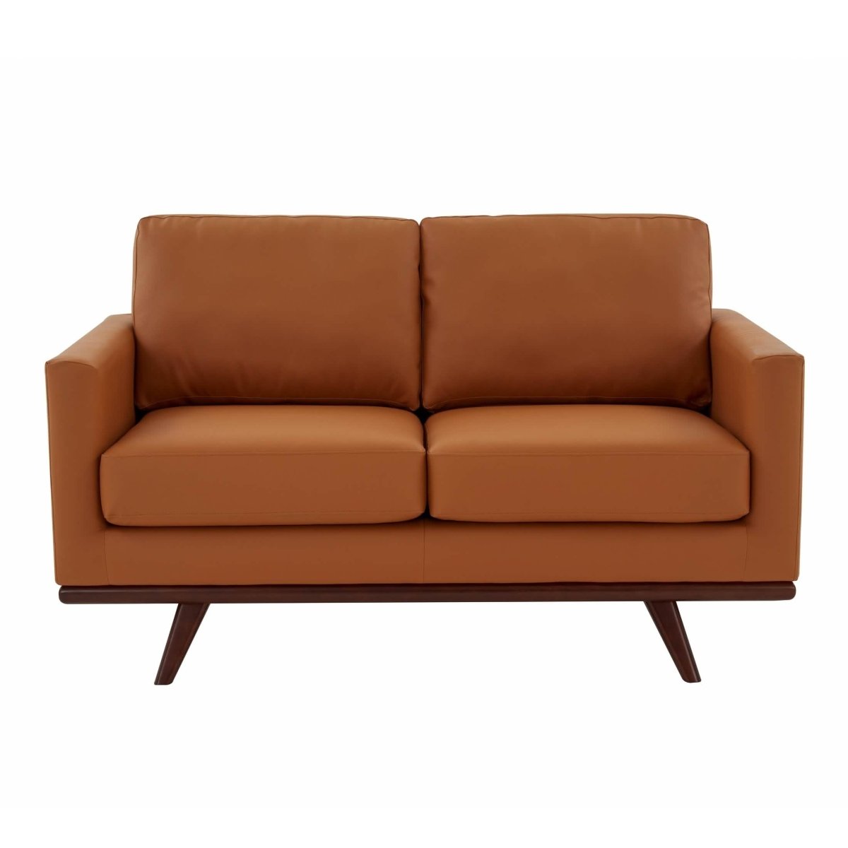 Birch Wood Base Leather/Mesh Loveseat - Chester Collection Leather Cognac Tan Sofa Leisuremod