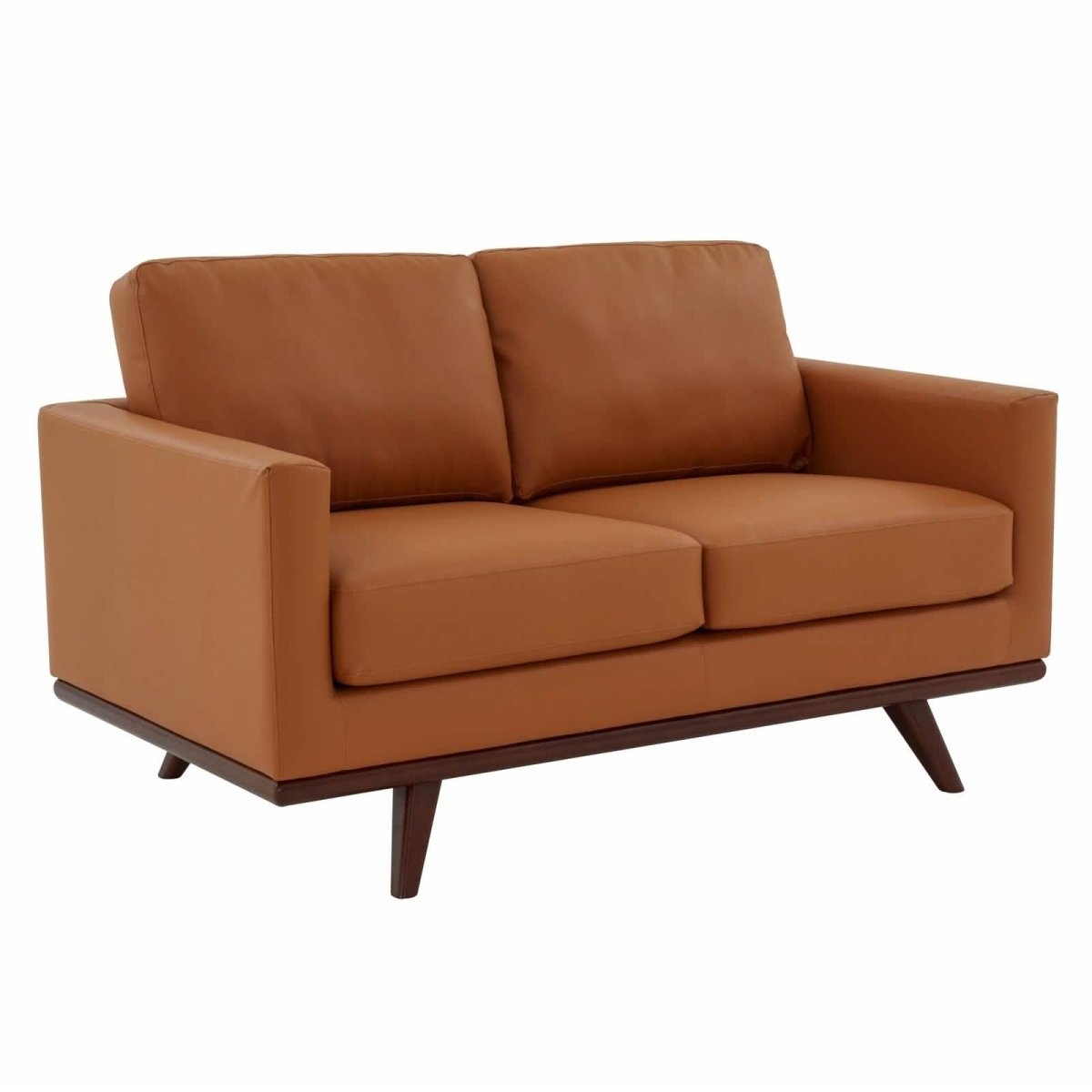 Birch Wood Base Leather/Mesh Loveseat - Chester Collection Leather Cognac Tan Sofa Leisuremod
