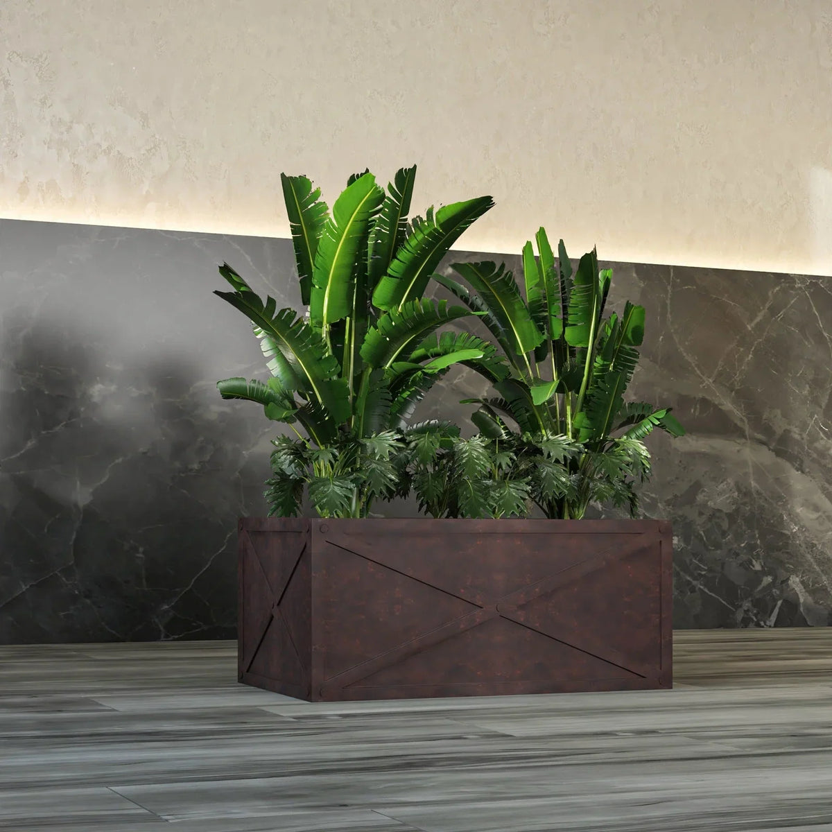 Bonsai Fiberglass and Clay Planter - Rectangular Weather-Resistant Planter Box with Drainage Holes - Elax Furniture
