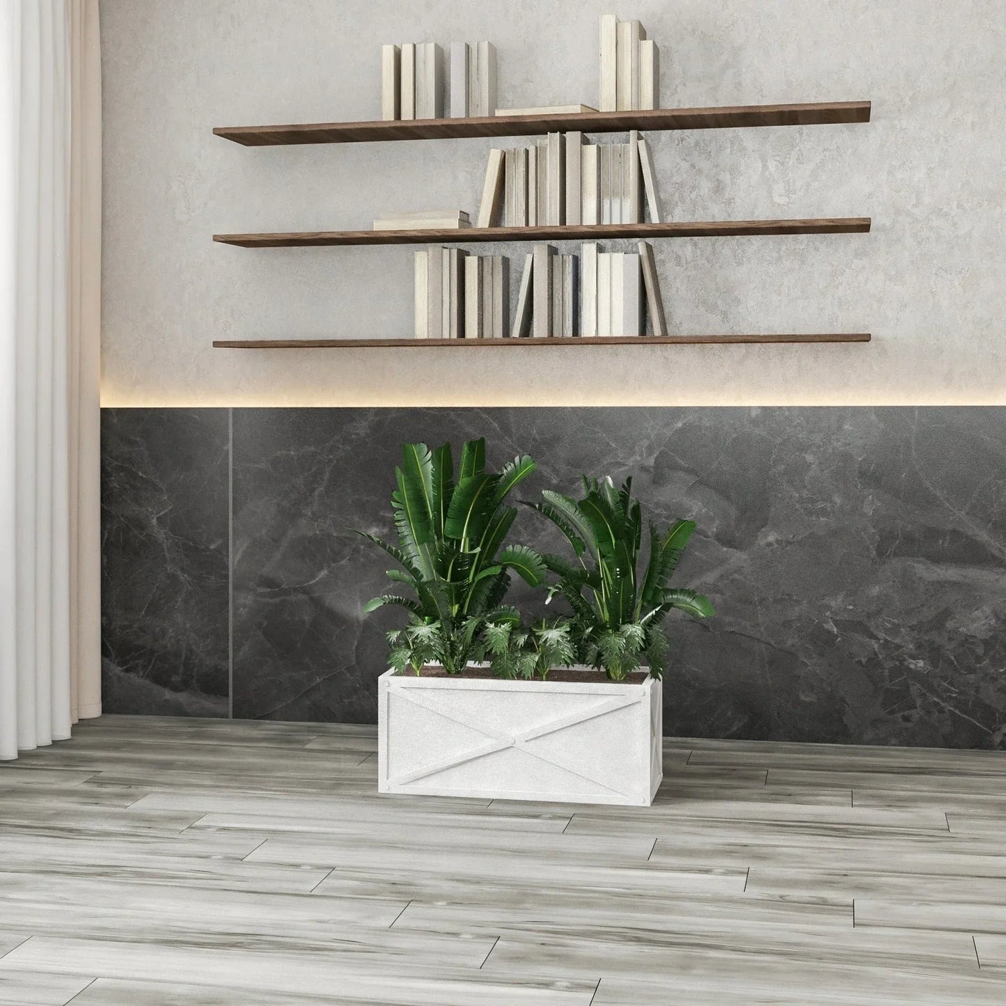 Bonsai Fiberglass and Clay Planter - Rectangular Weather-Resistant Planter Box with Drainage Holes - Elax Furniture