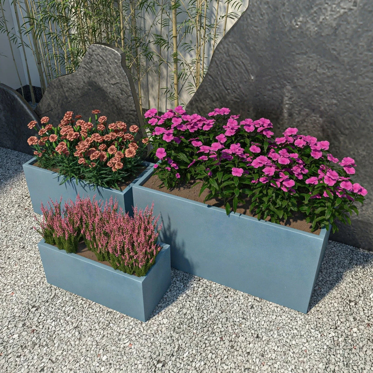 Bloom 3-Piece Modern Fiberstone and MGO Clay Rectangular Planter Set for Indoor and Outdoor - Elax Furniture