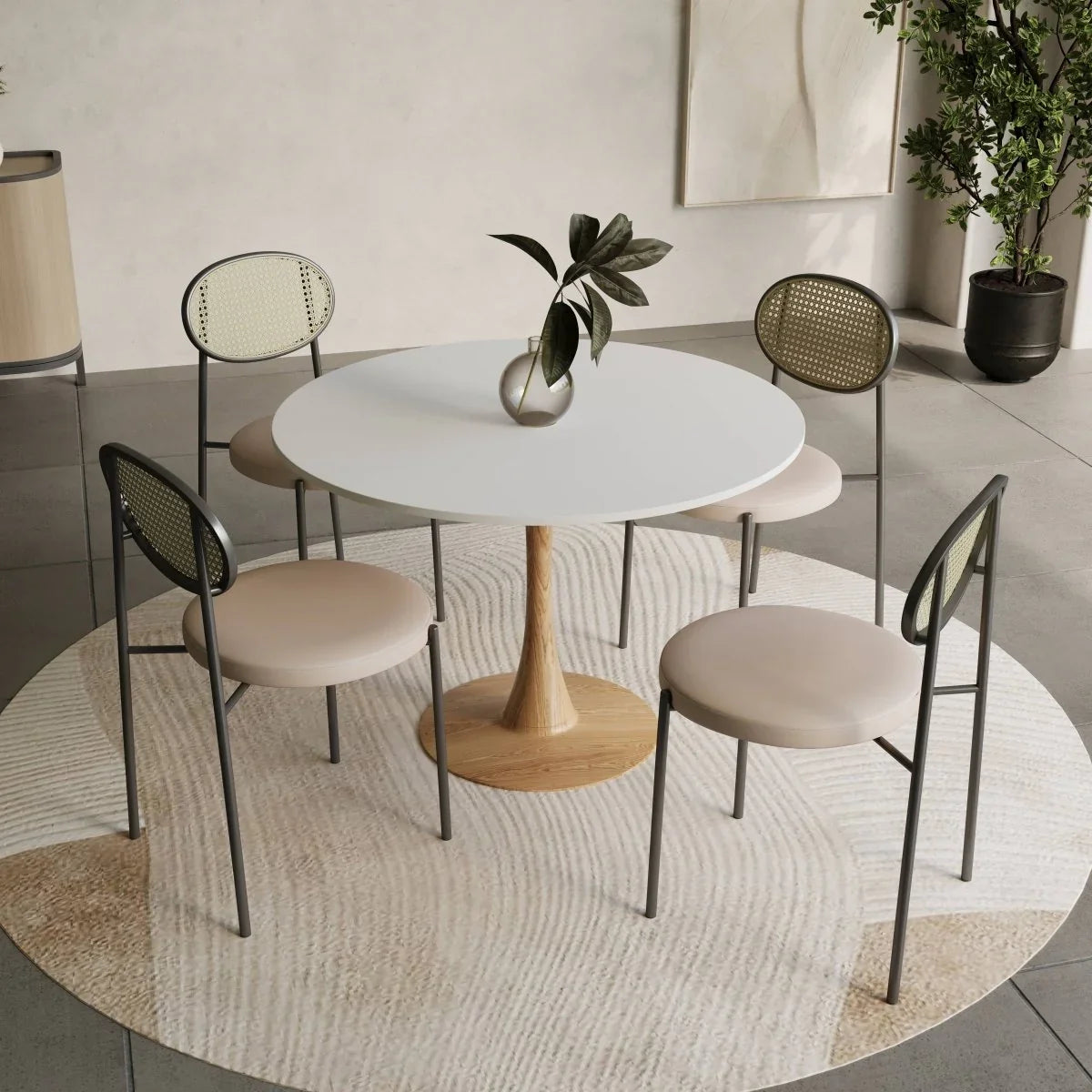 Bristol 27"/31"/35"/40" Round Dining Table Wood Transfer Cherry/Natural/Walnut Base with Sintered Stone Table Top - Elax Furniture